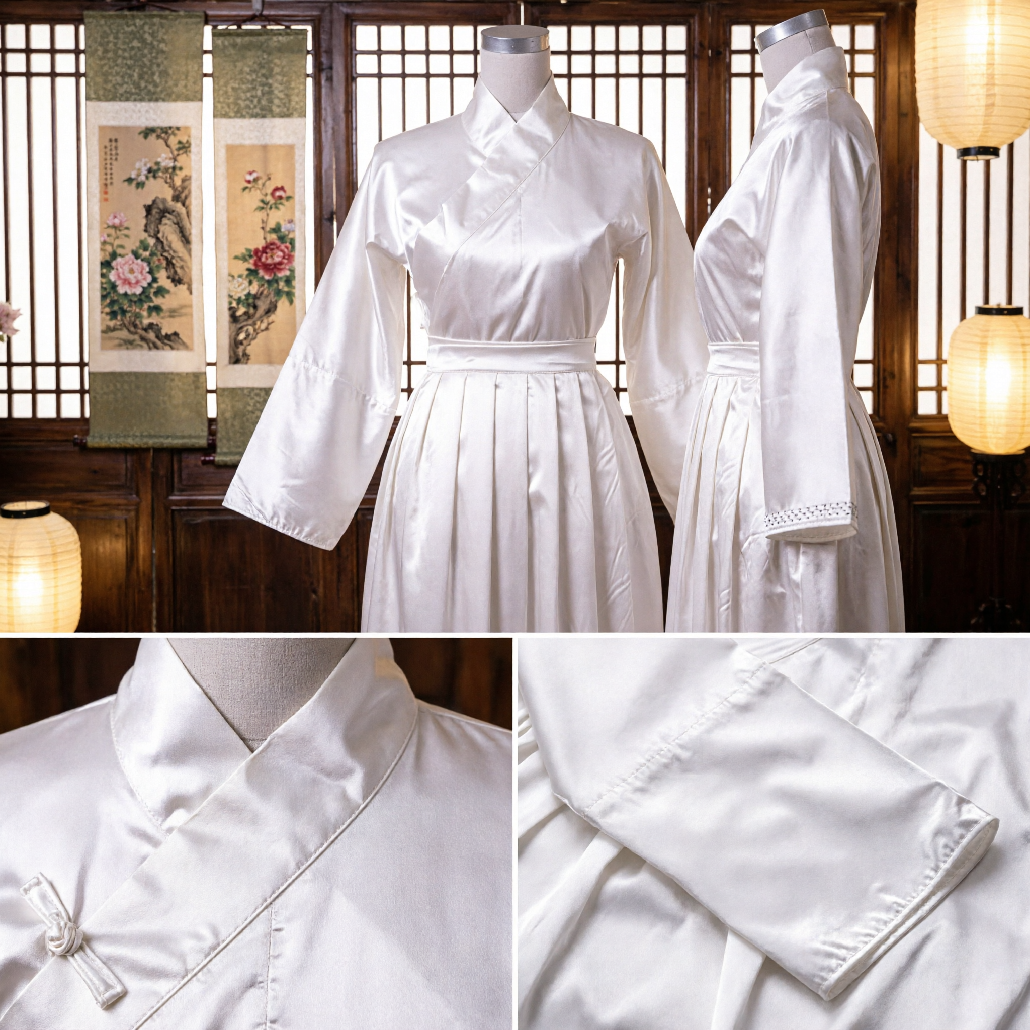 Traditionelles Weißes Koreanisches Hanbok-Kleid Frauen Festliches Seidenkostüm für Hochzeiten und Kulturelle Feiern - Asian Costume