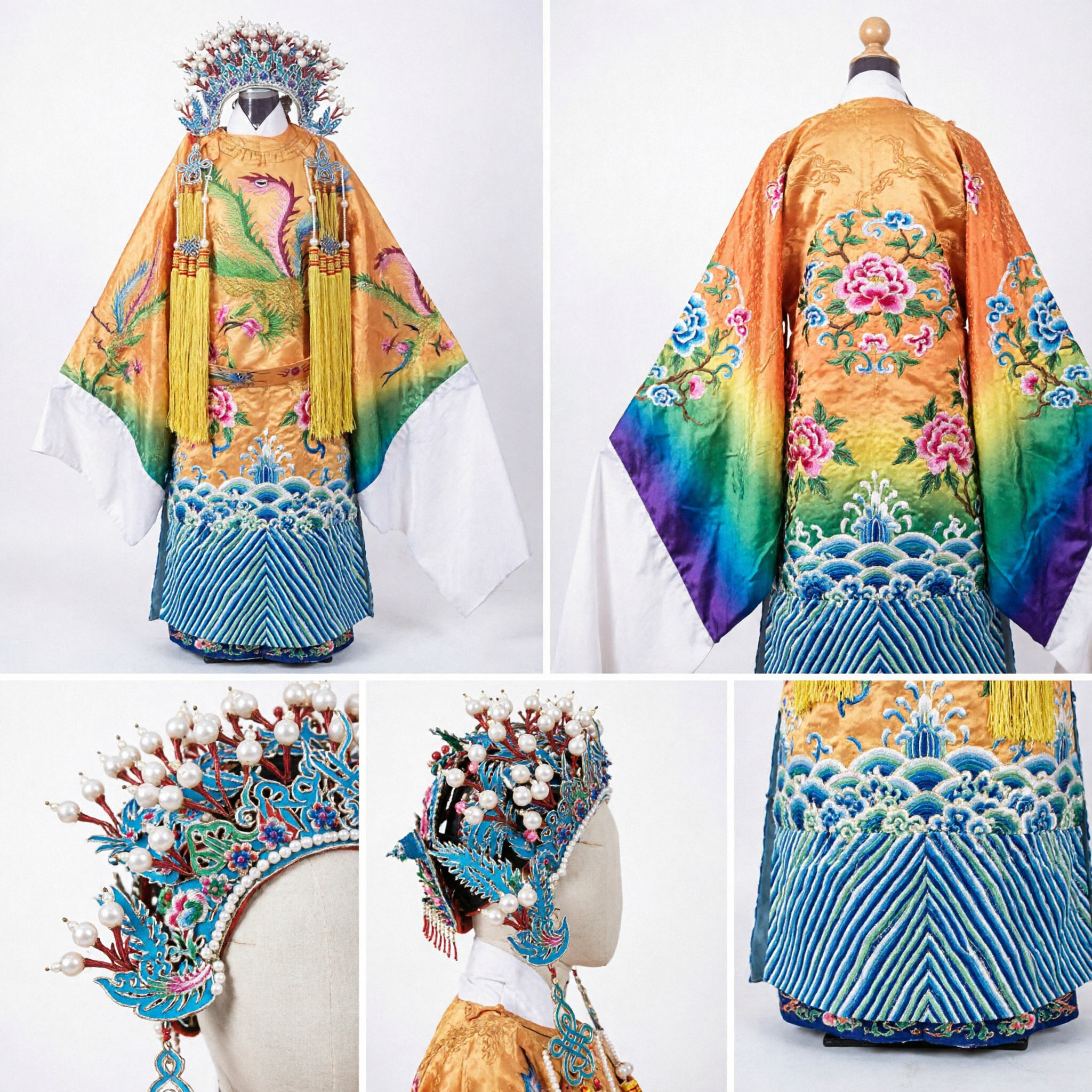 Traditional Chinese Peking Opera Costume Yellow Dragon Robe with Elaborate Phoenix Headdress for Stage Performance - Asian Costume