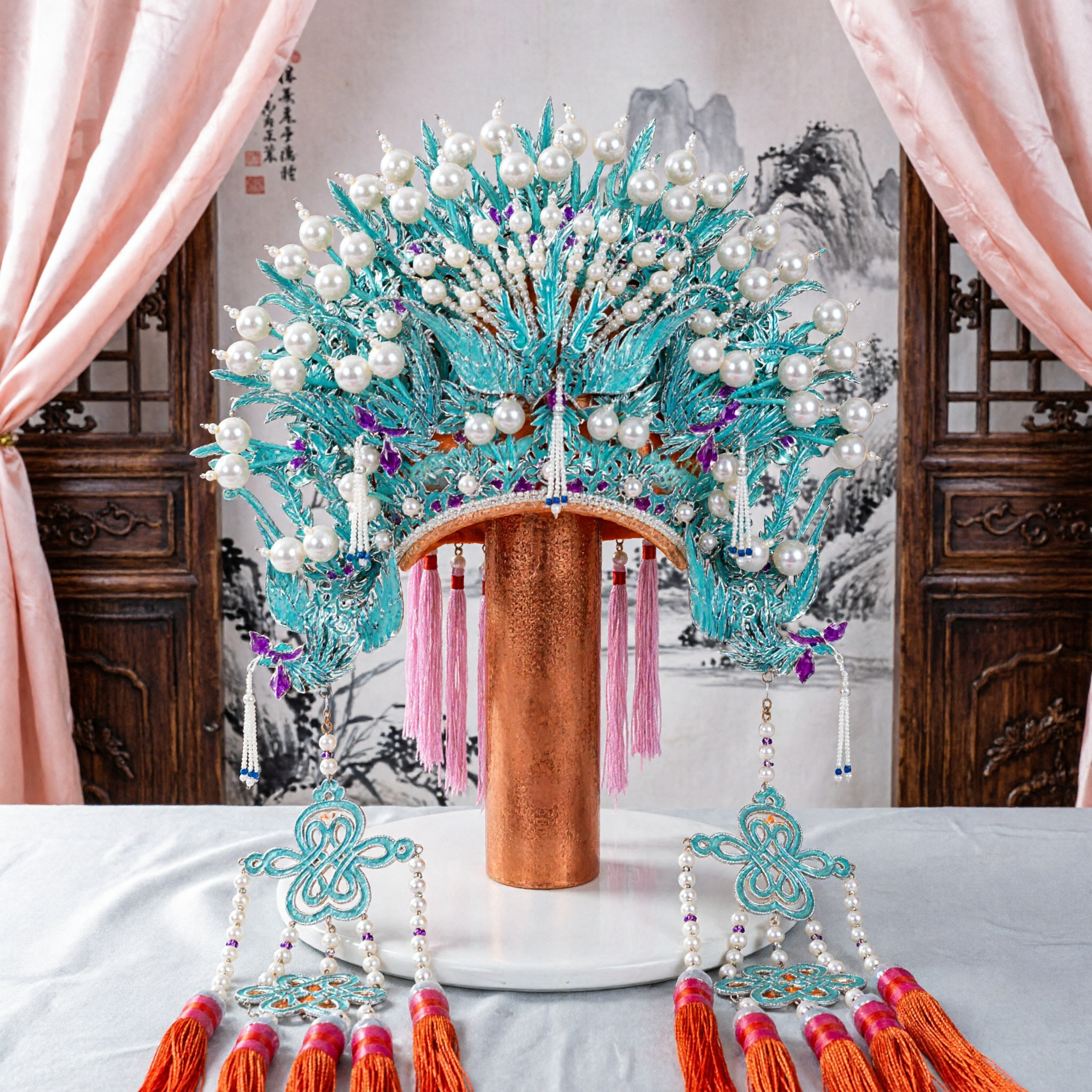 Copricapo Tradizionale dell'Opera di Pechino Cinese a Forma di Corona della Fenice, Accessorio per Capelli Turchese da Sposa per Donne per Costume da Performance sul Palco - Asian Costume