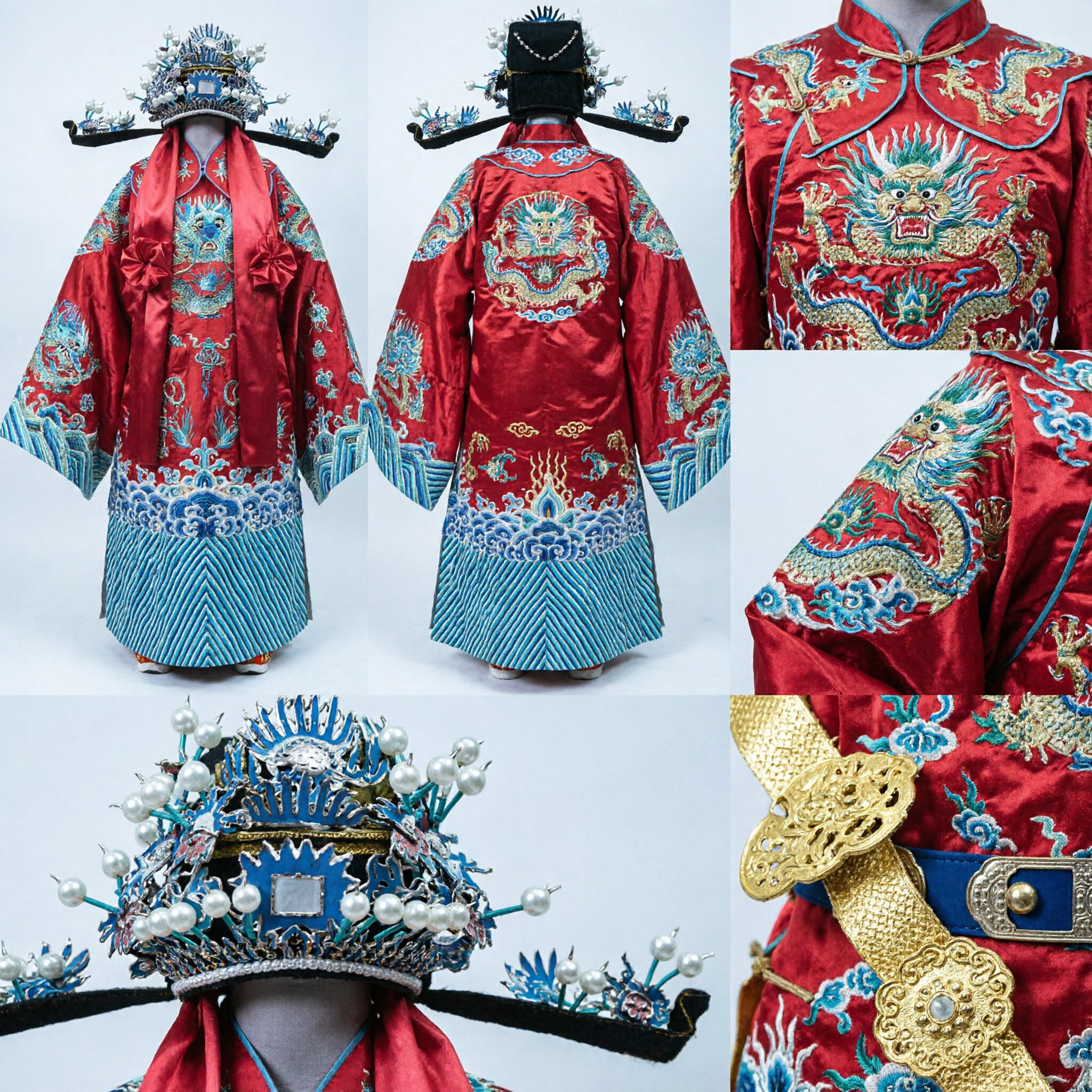 Traditional Chinese Beijing Opera General Costume Red Dragon Robe with Embroidery and Headpiece for Stage Performance - Asian Costume