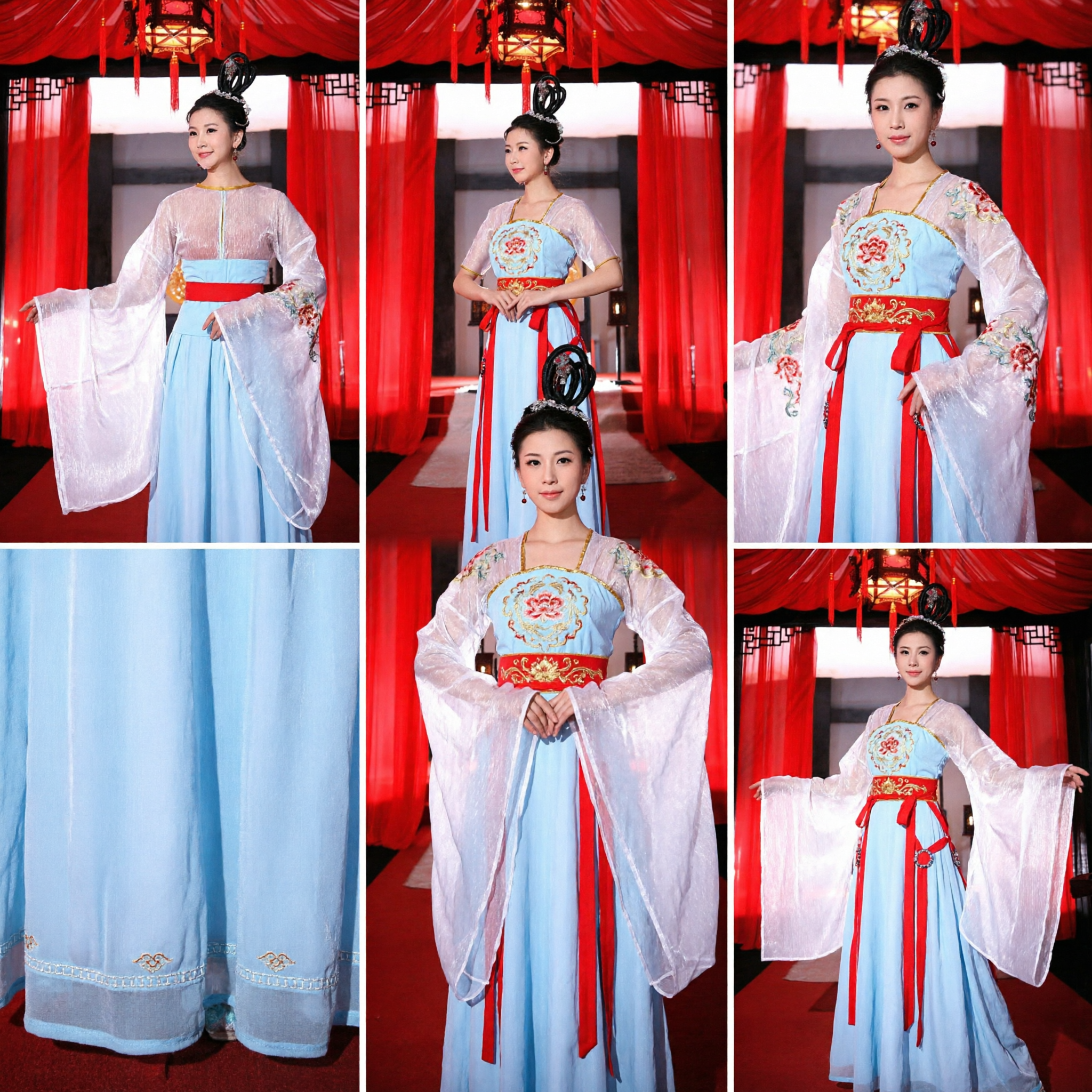 Vrouwen Oud Chinese Tang-dynastie Paleisdame Hanfu Kostuum Blauwe Jurk voor Traditioneel Dansoptreden - Asian Costume