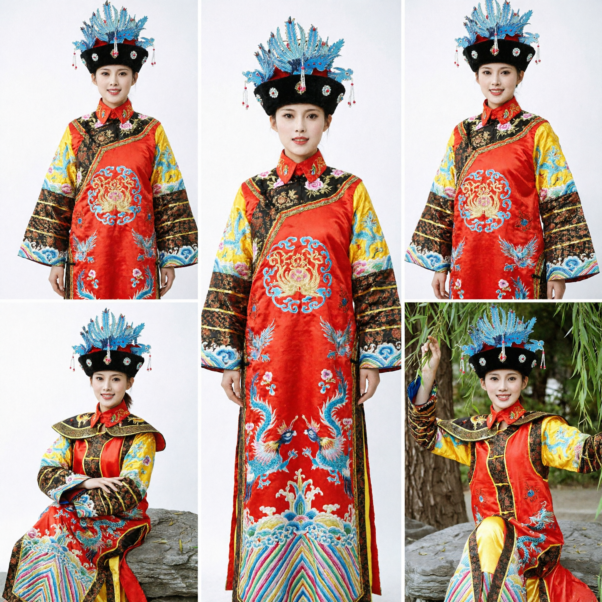 Costume tradizionale cinese da dama di palazzo della dinastia Qing, veste del drago da imperatrice antica e copricapo per spettacoli teatrali per donne - Asian Costume