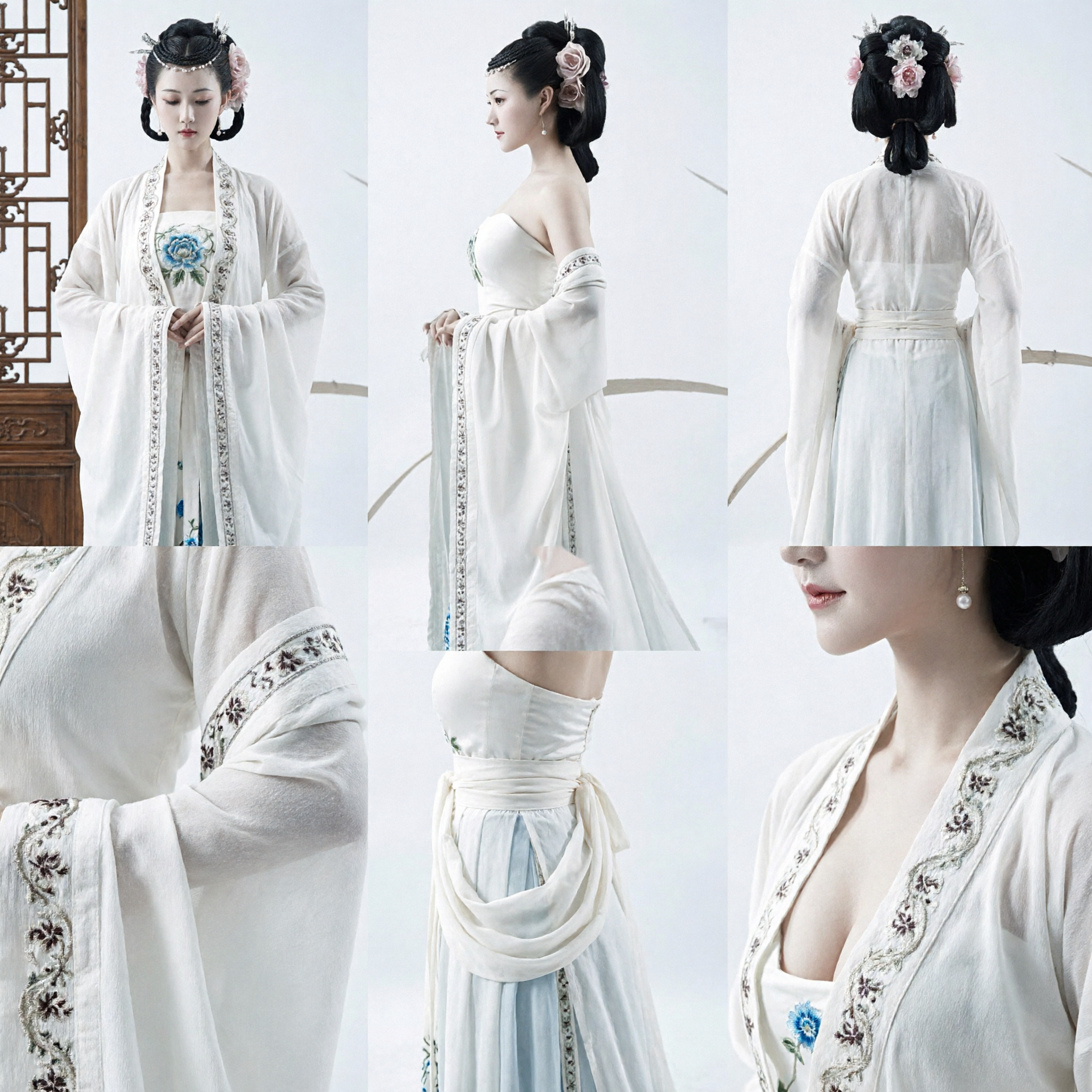 Elegante Vestido Hanfu Tradicional Chinês Branco, Vestido Antigo Sem Alças para Performance de Mulheres - Asian Costume
