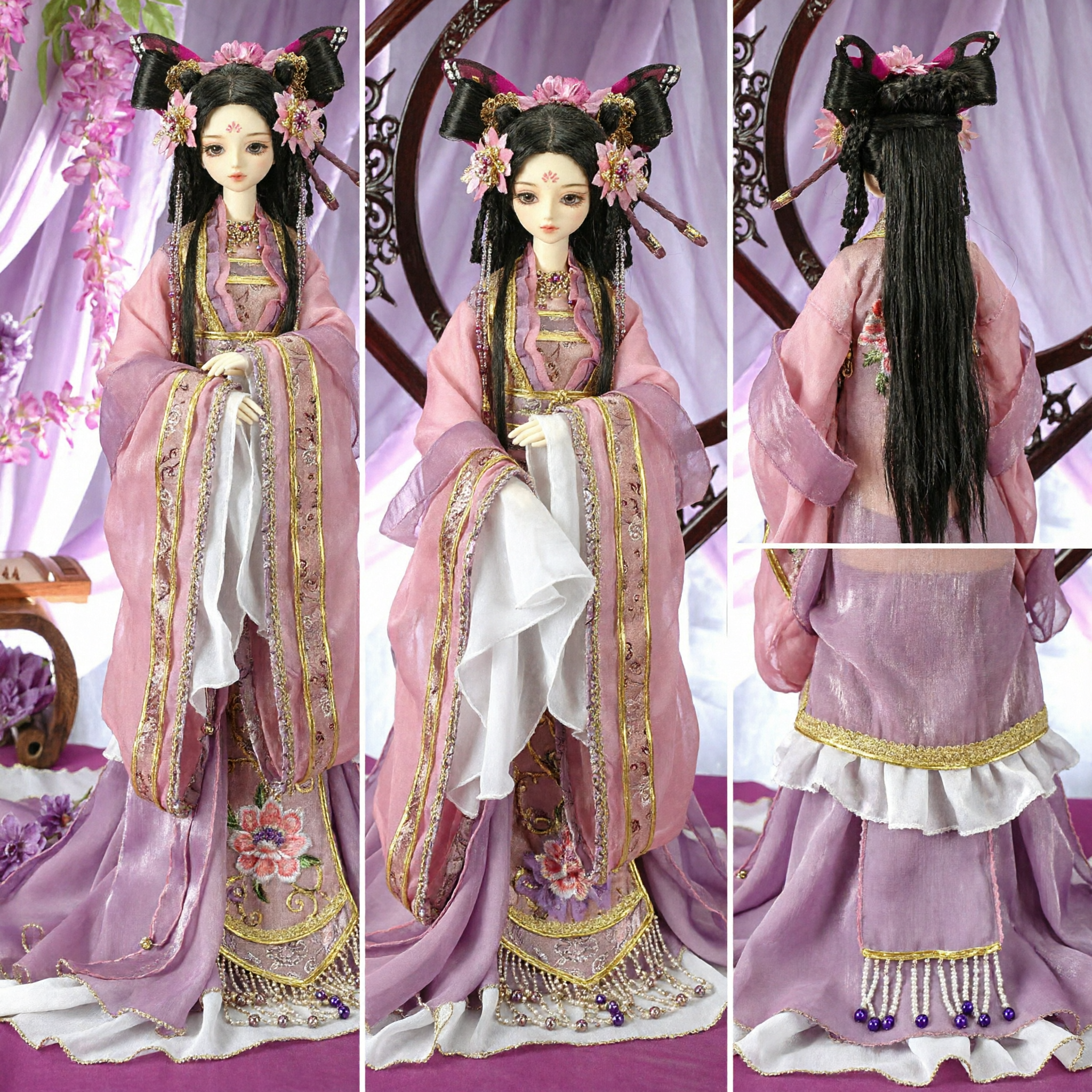 Uitgebreid Chinees Traditioneel Hanfu-prinsessenkostuum voor Ball Jointed Doll BJD Tang-dynastie Stijl Roze Collectorscadeau - Asian Costume