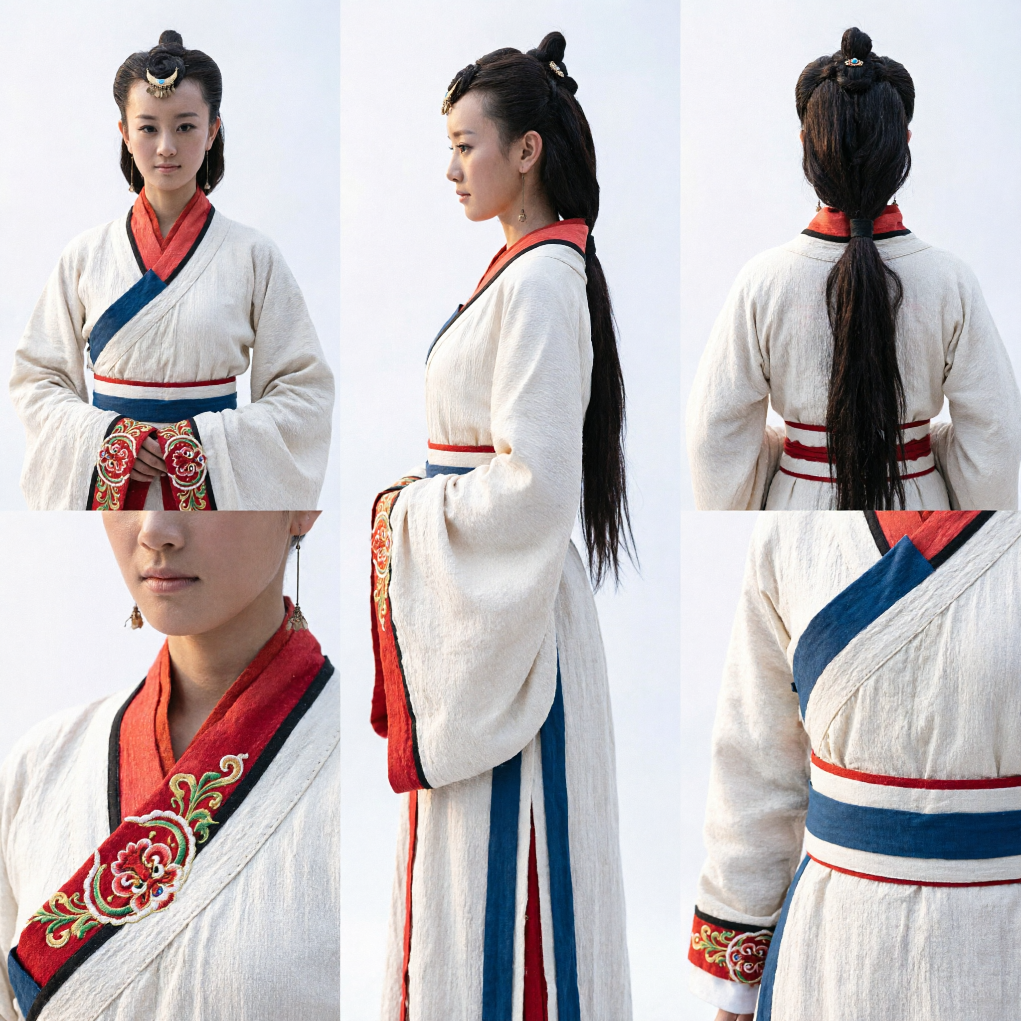 Ornamento de Cabelo Hanfu Chinês Antigo Tradicional Exquisito Pente de Cabeça Crescente Dourado com Gema Azul para Cosplay Feminino - Asian Costume