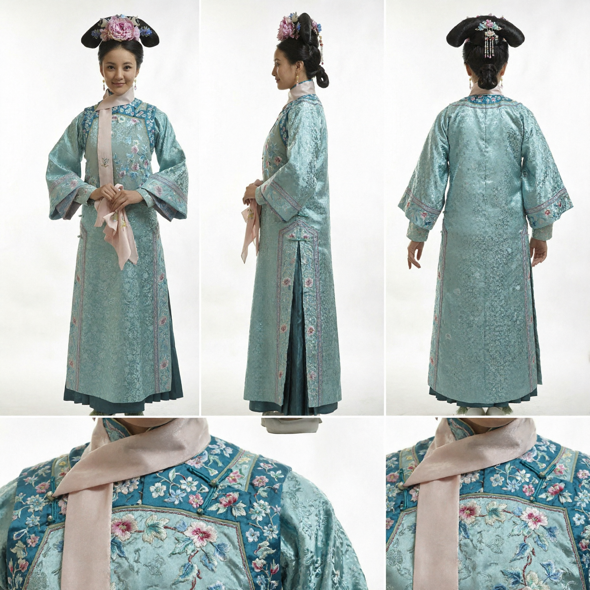 Costume Tradizionale Cinese da Principessa Manciù della Dinastia Qing Abito da Cosplay per Dramma di Palazzo con Ricamo Floreale Blu per Donne - Asian Costume