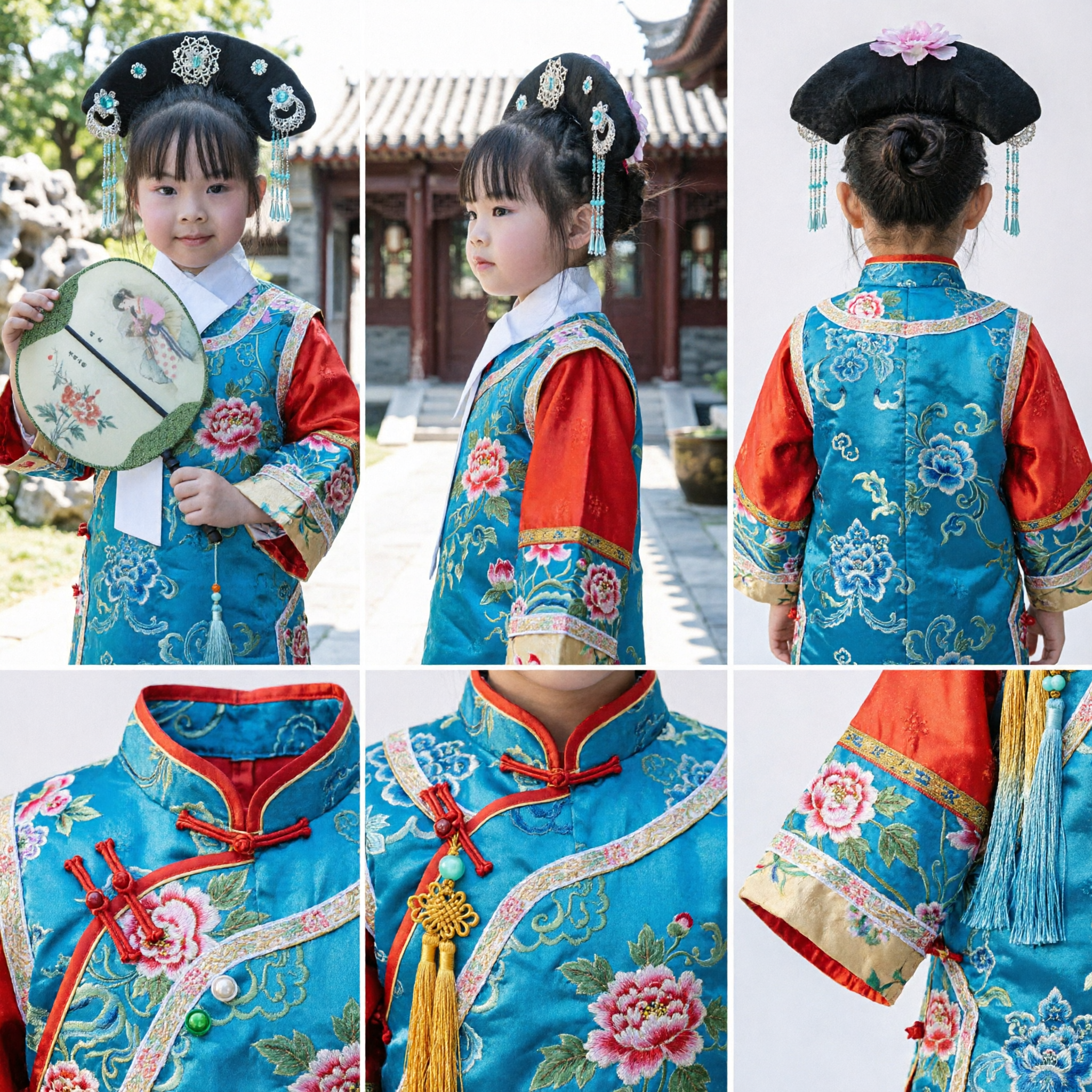 伝統的中国清朝満州族王女髪飾りヘッドドレス（房飾り付き）子供・女の子用衣装 - Asian Costume