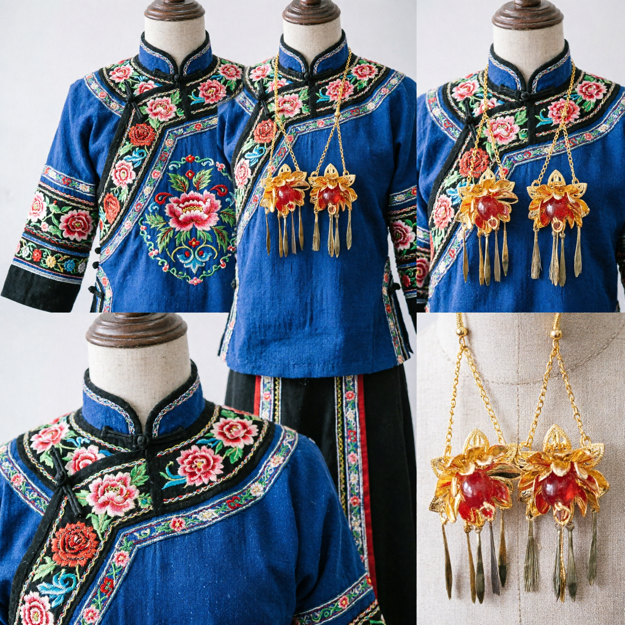 Traditionelle Chinesische Goldene Lotusblumen-Ohrringe mit Roten Edelstein-Quasten Hanfu-Schmuck für Frauen - Asian Costume