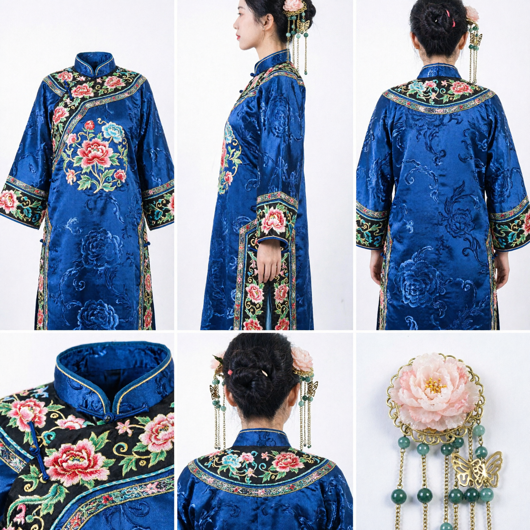 Traditionelle Chinesische Hanfu-Haarnadel Rosa Pfingstrosenblumen-Haarspange mit Schmetterlingsquaste Antike Bronze-Hochzeits-Accessoire - Asian Costume