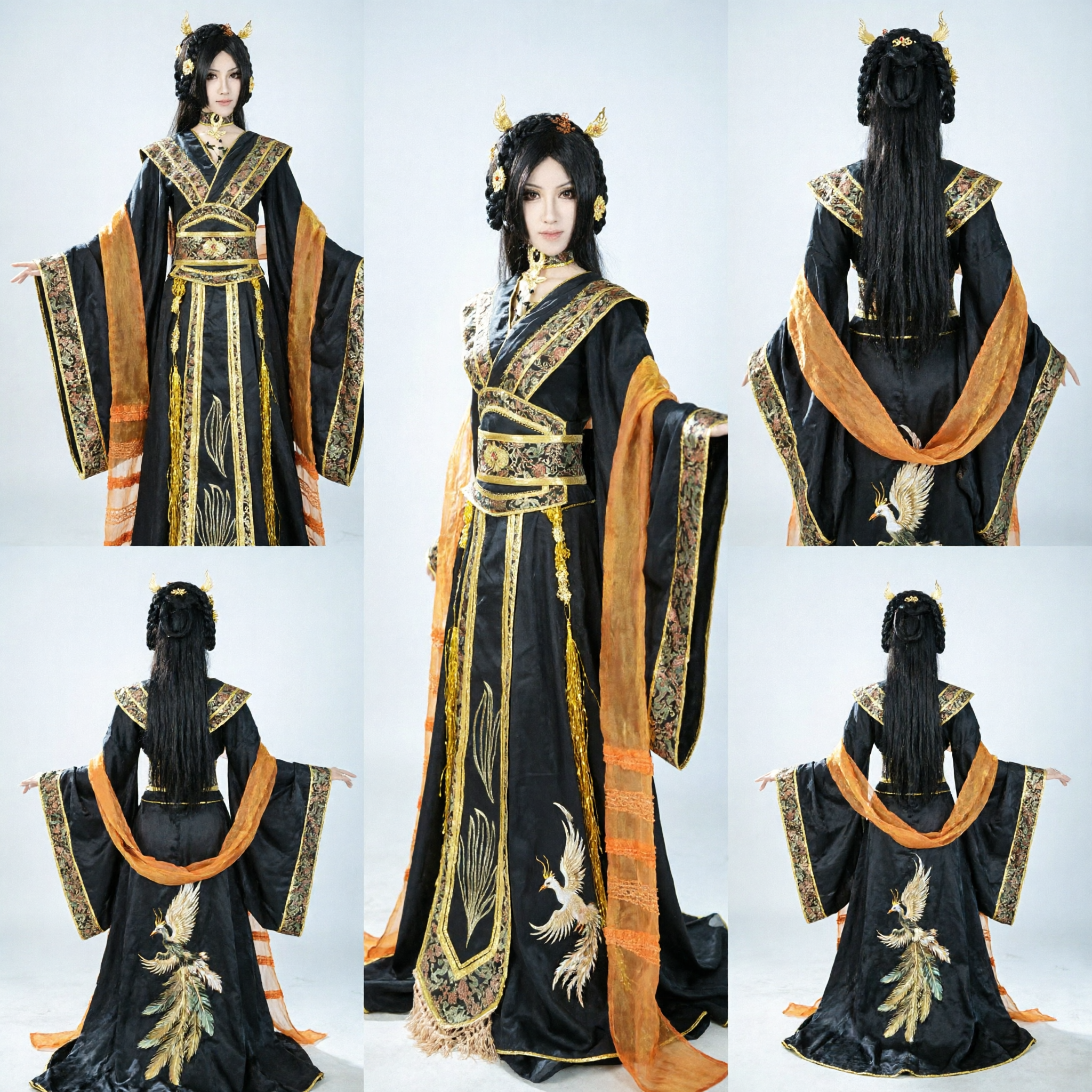 Traje Hanfu de Imperatriz Chinesa Antiga Vestido Tradicional Preto e Dourado para Mulheres Cosplay e Performance no Palco - Asian Costume