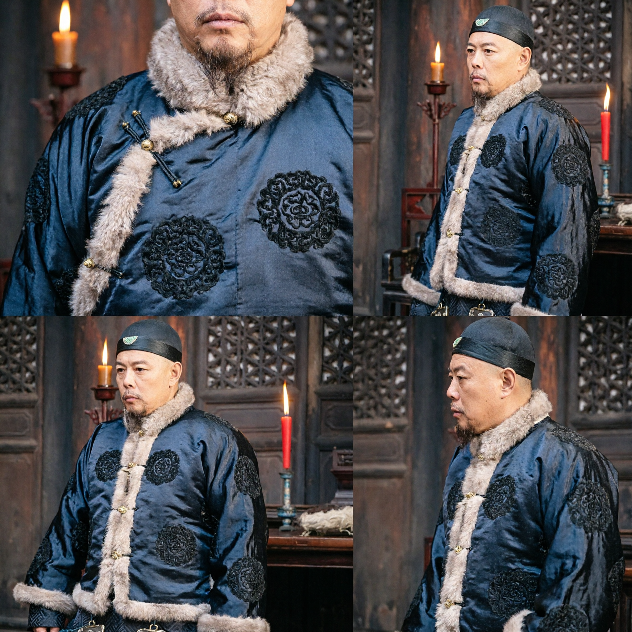 Costume Tang chinois traditionnel pour hommes d'hiver avec col en fourrure, robe de style dynastie Qing pour cosplay et spectacle - Asian Costume