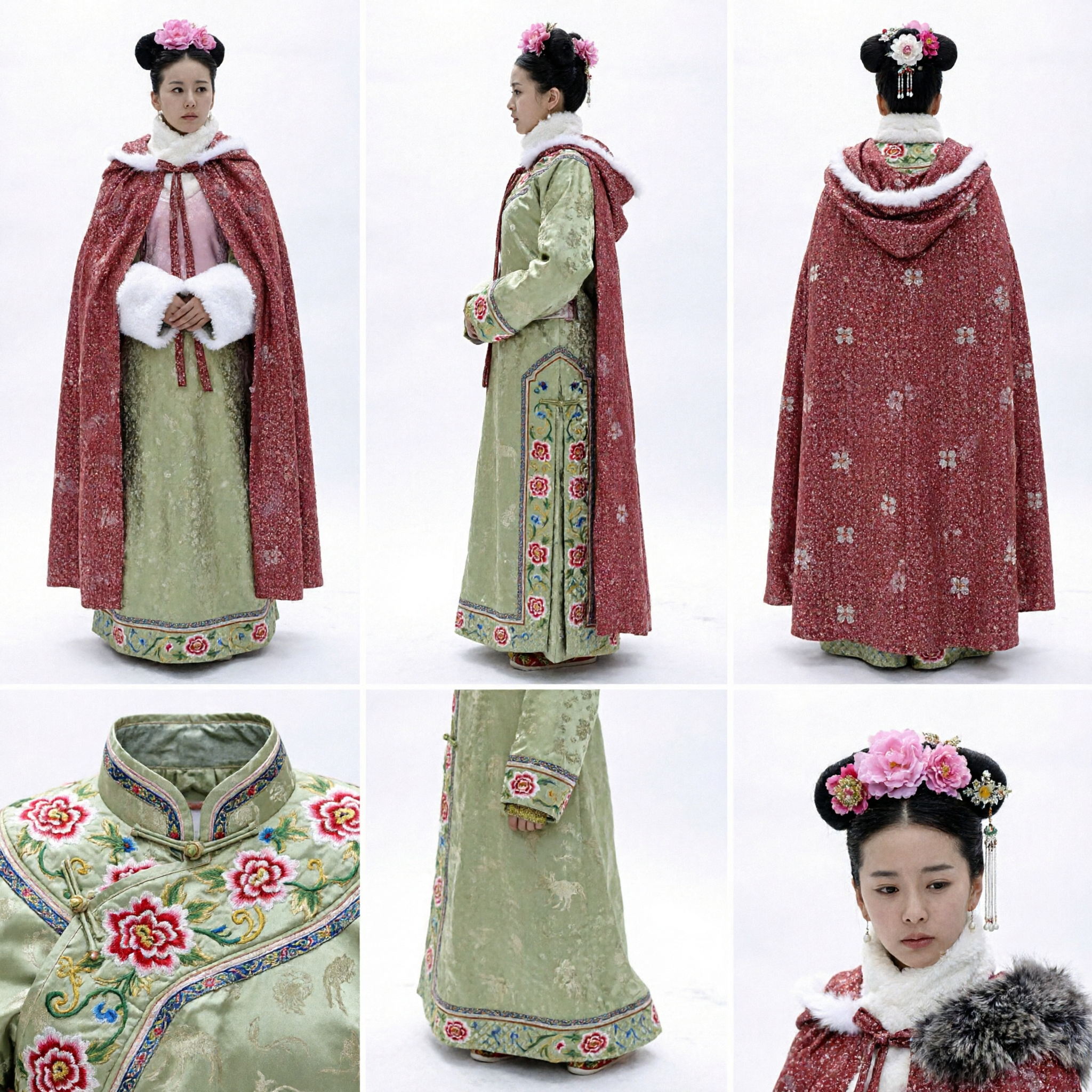 Mantello Invernale Tradizionale Cinese per Donne, Mantello Rosso con Collo di Pelliccia Bianca, Costume Hanfu da Principessa Antica per Cosplay - Asian Costume