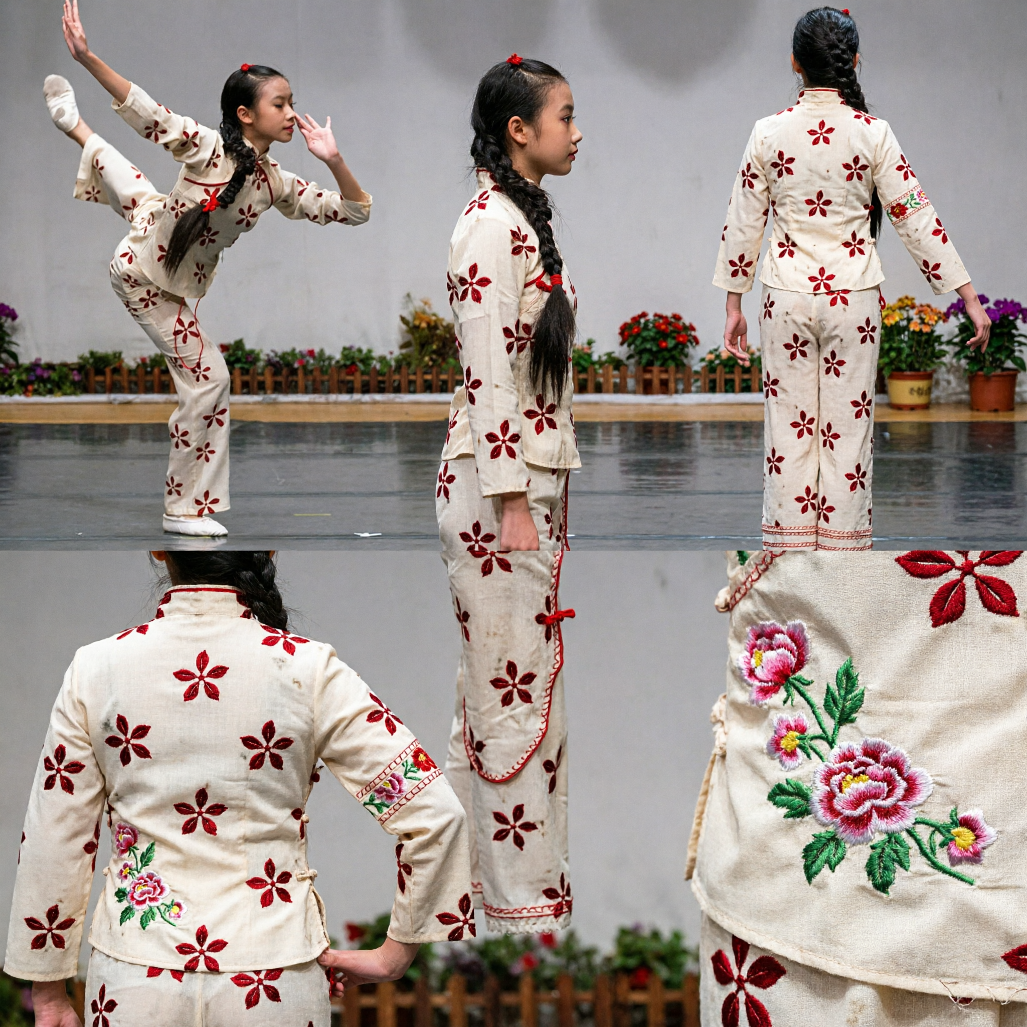 전통 중국 꽃 쿵푸 유니폼 여아 무술 무술 의상 민속 무용 공연복 - Asian Costume