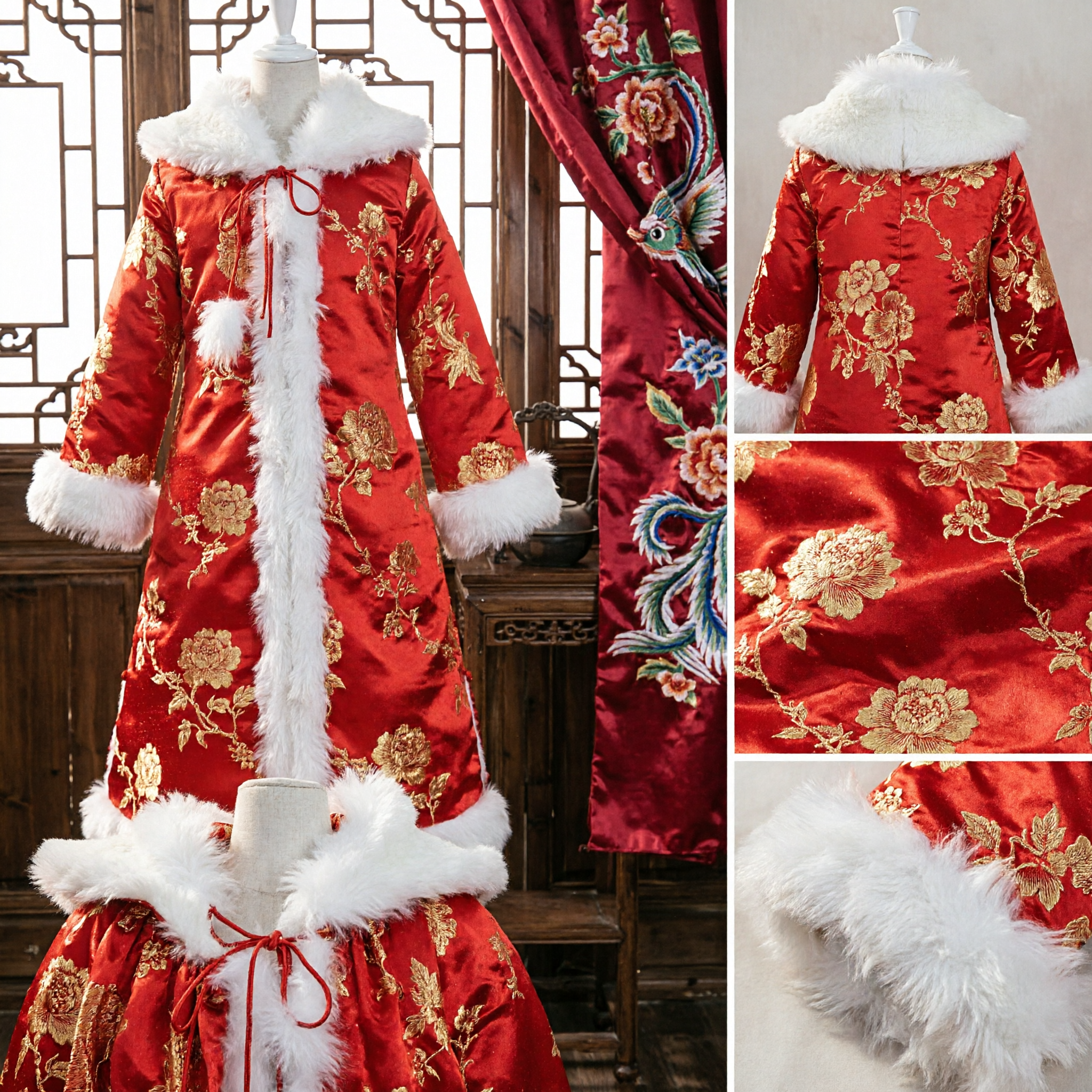 Traditionele Chinese rode capuchon bontgevoerde mantel winter Hanfu cape voor vrouwen Lente Festival Cosplay - Asian Costume
