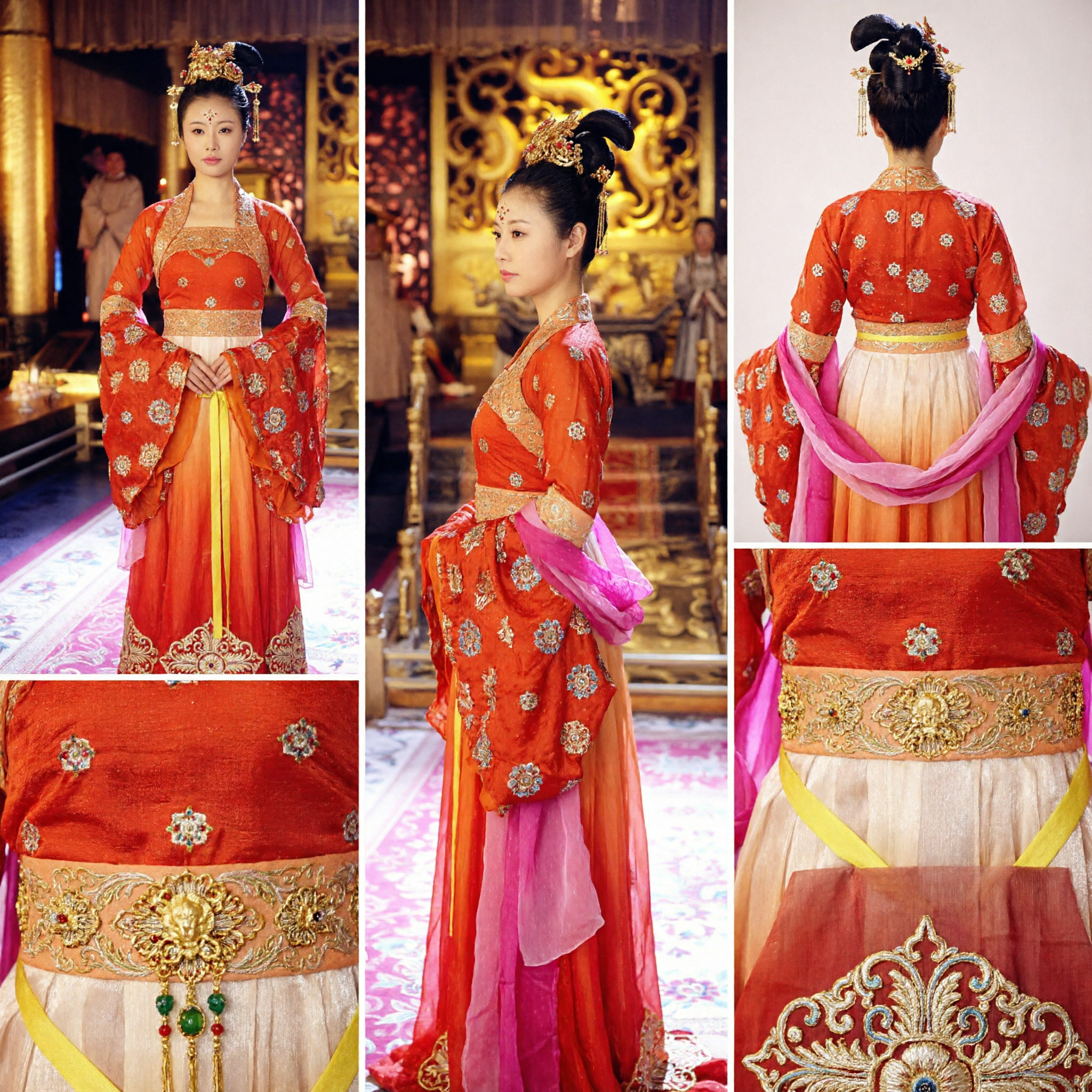 Women's Chinese Traditional Tang Dynasty Princess Hanfu Costume Orange Red Dress for Stage Performance and Cosplay - Asian Costume