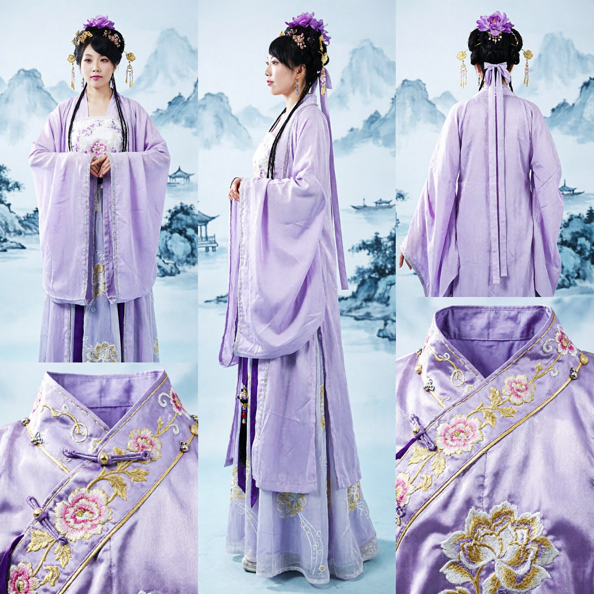 فستان هانفو أرجواني أنيق - زي الجنية الصينية القديمة - ملابس مطرزة تقليدية للنساء لكوسبلاي والعروض - Asian Costume