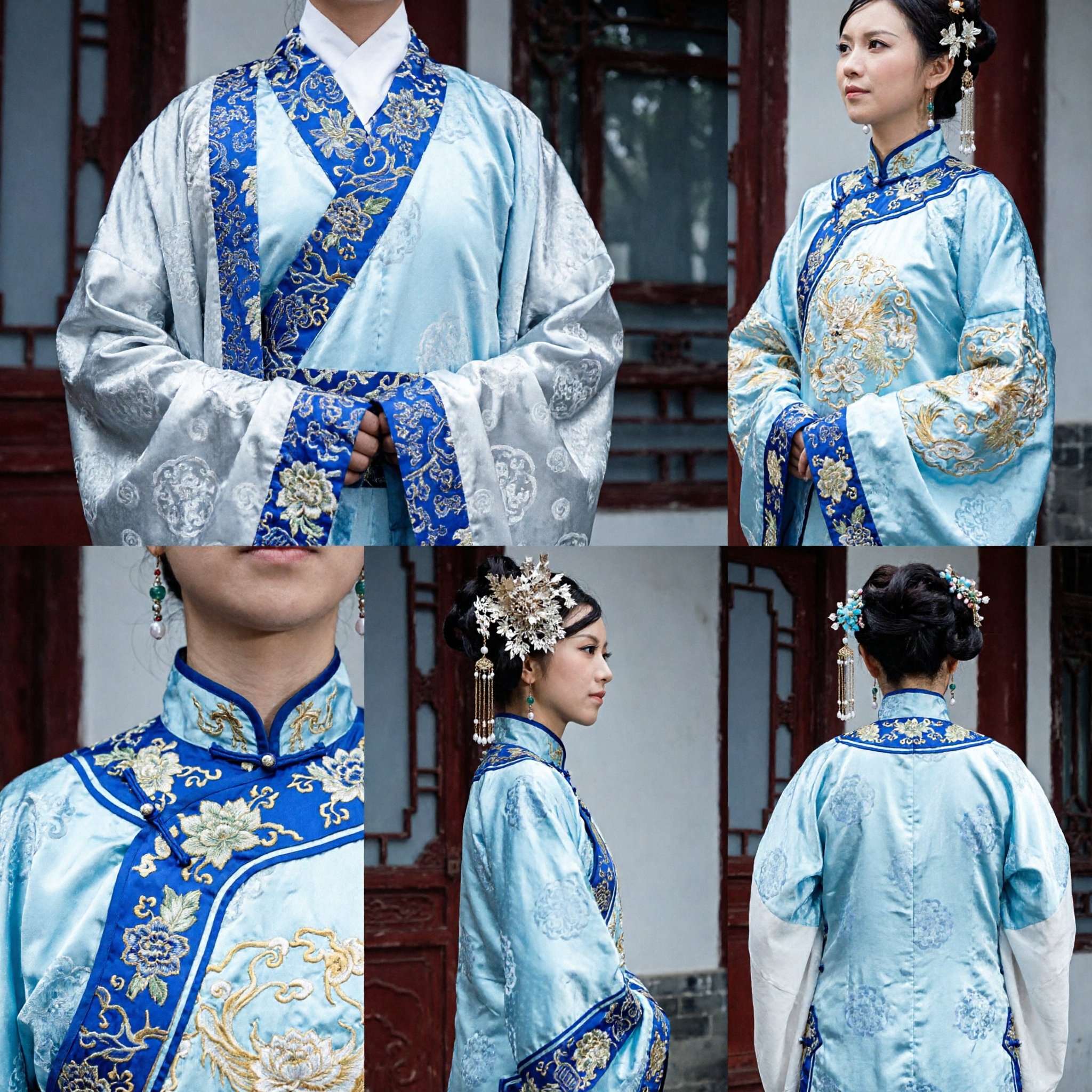 전통 중국 한푸 웨딩 의상 커플 고대 왕조 자수 로브 사진 촬영 세트 - Asian Costume