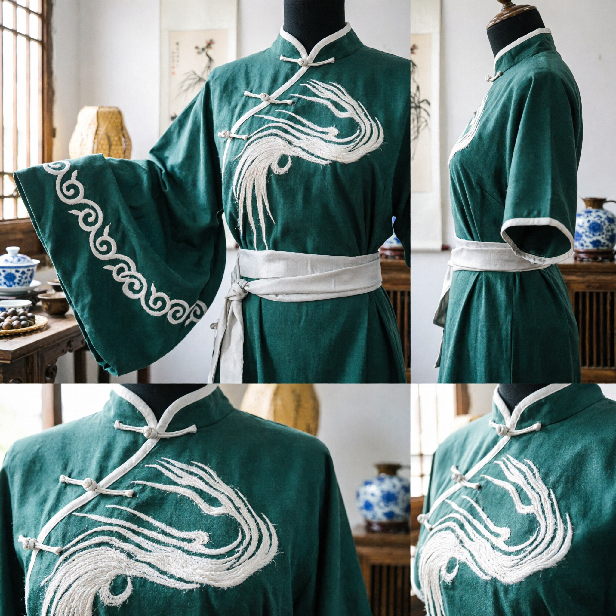 Uniforme traditionnel vert de Kung Fu chinois costume Wushu avec broderie d'ailes de phénix pour spectacle d'arts martiaux - Asian Costume