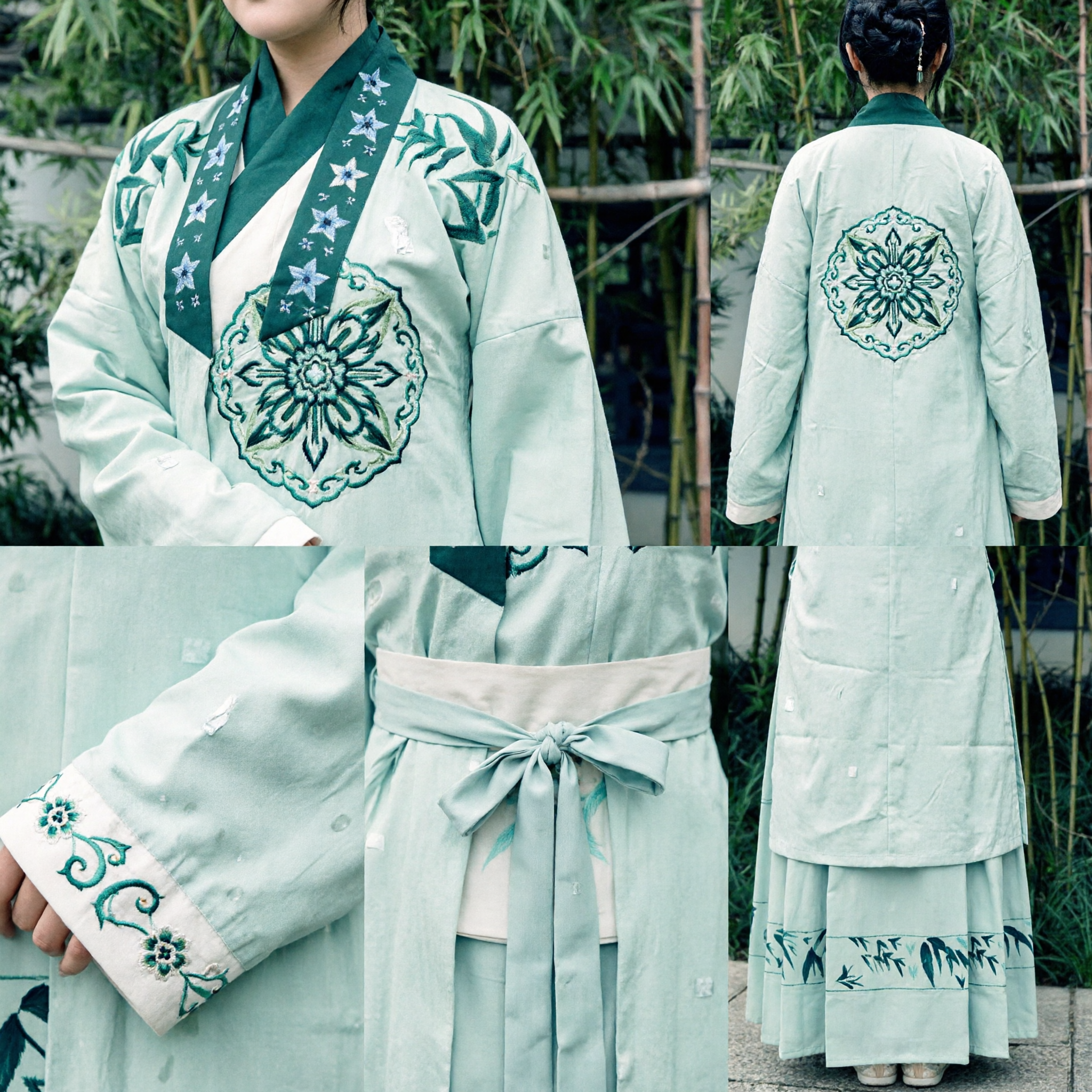 Hanfu Verde Claro para Mulheres, Vestuário Tradicional Chinês, Vestido Antigo com Padrão de Bambu para Cosplay e Eventos Culturais - Asian Costume