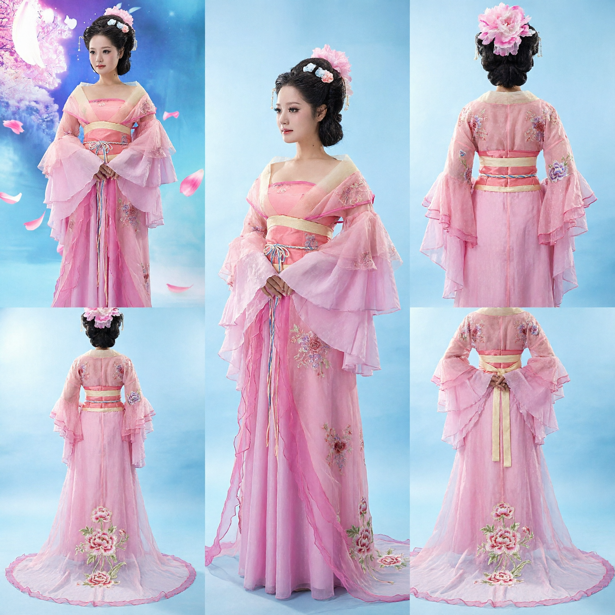 Elegancka różowa chińska suknia Hanfu z dynastii Tang, tradycyjny starożytny kostium księżniczki dla kobiet na przedstawienia sceniczne - Asian Costume