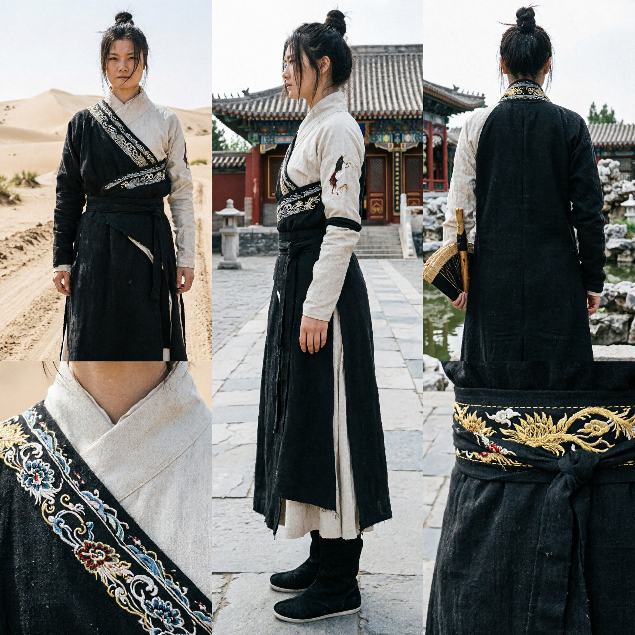 Traje Hanfu de Espadachín Wuxia Tradicional Chino, Túnica Negra de Artes Marciales para Hombres para Cosplay - Asian Costume