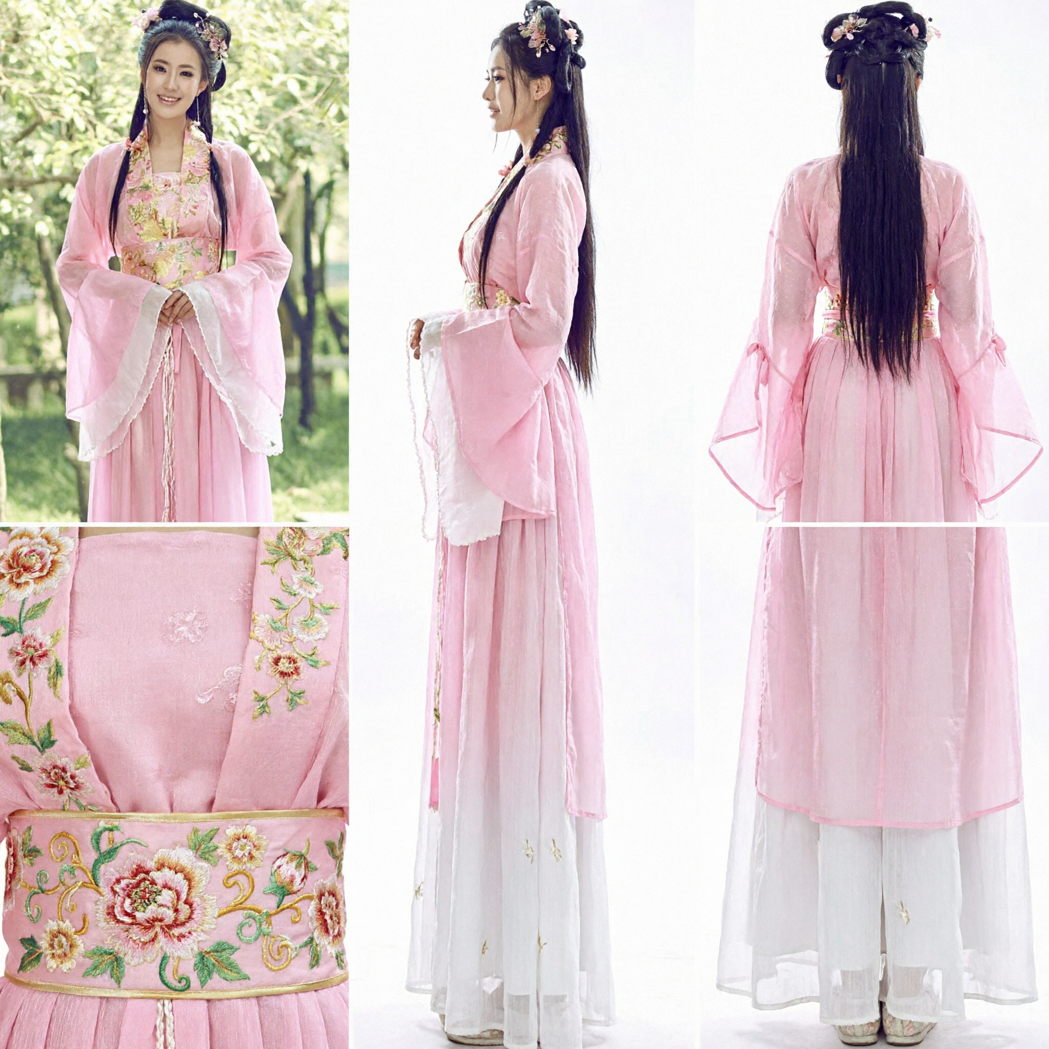 Elegantes rosa blumenbesticktes Hanfu, Traditionelles chinesisches antikes Palastdamen-Kostümkleid für Frauen - Asian Costume