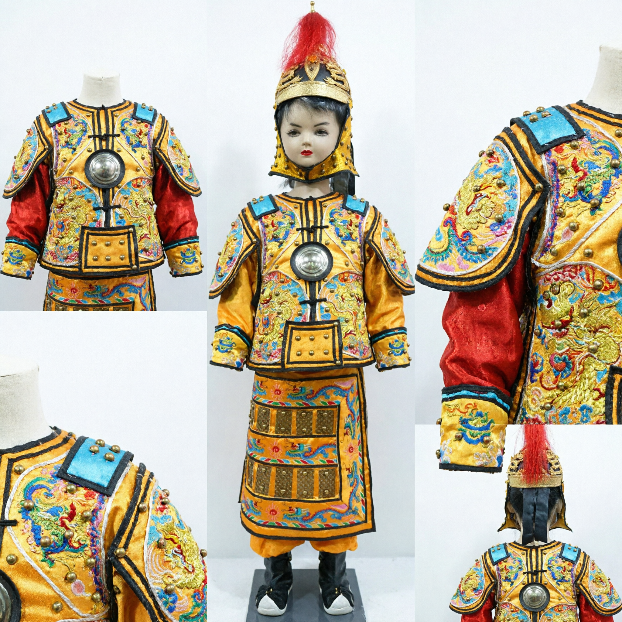 Traje de Armadura de General de Ópera de Pekín Tradicional Chino, Amarillo con Bordado de Dragón para Niños para Actuaciones en Escenario - Asian Costume