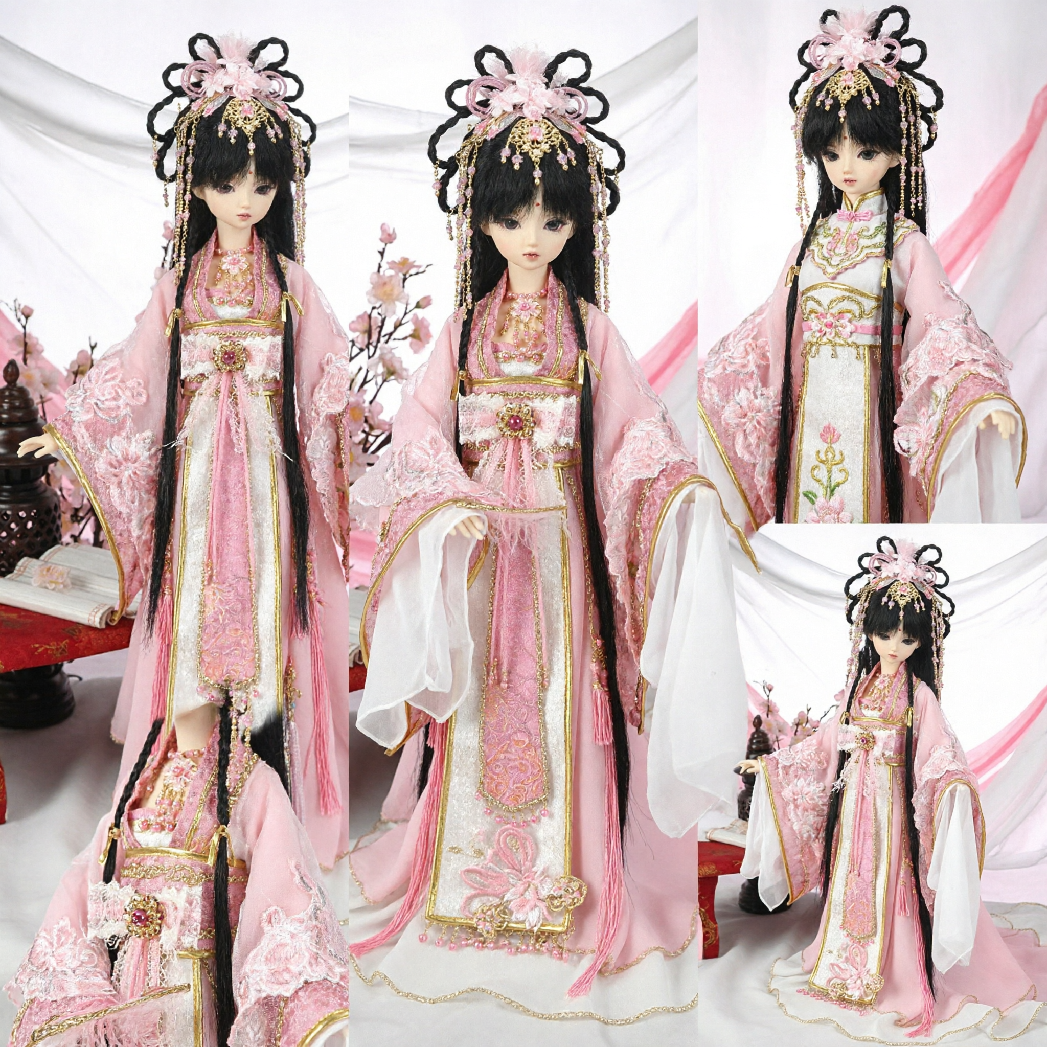 Exquisite Roze Hanfu Traditioneel Chinese Pop Antiek Kostuum Prinsessen Figuur met Haaraccessoires voor Meisjes en Verzamelaars - Asian Costume