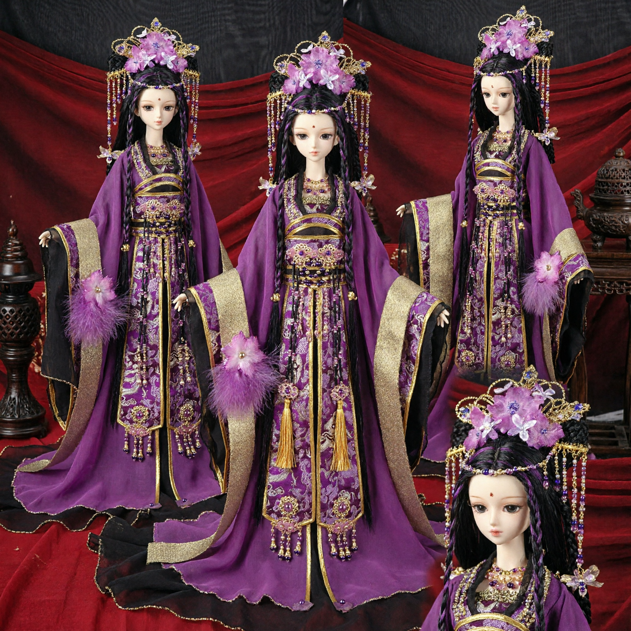 Set de Traje Exquisito de Princesa Imperial Púrpura Tradicional Chino con Tocado Fénix para Muñecas y Coleccionistas - Asian Costume