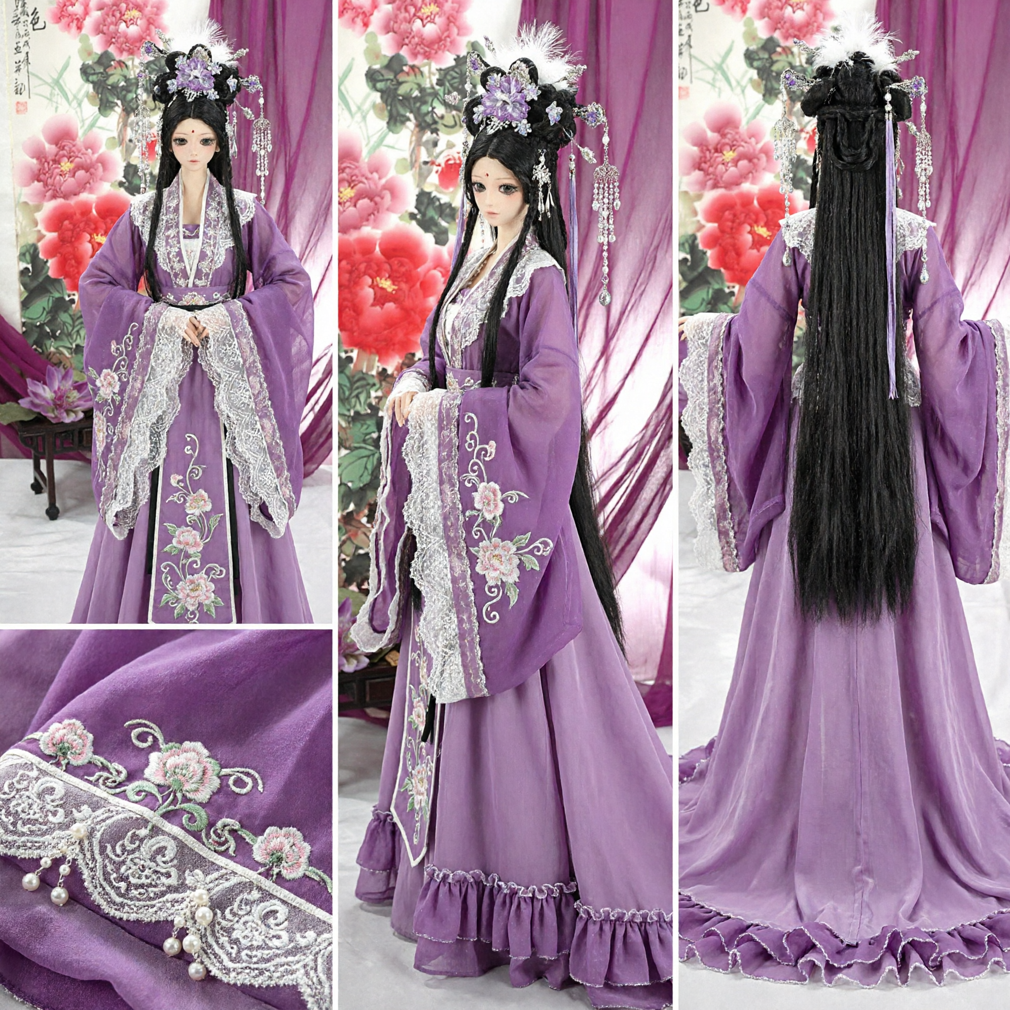 Tradycyjna chińska fioletowa suknia Hanfu i biżuteria nakrycie głowy strój dla lalek fashion starożytny strój księżniczki - Asian Costume