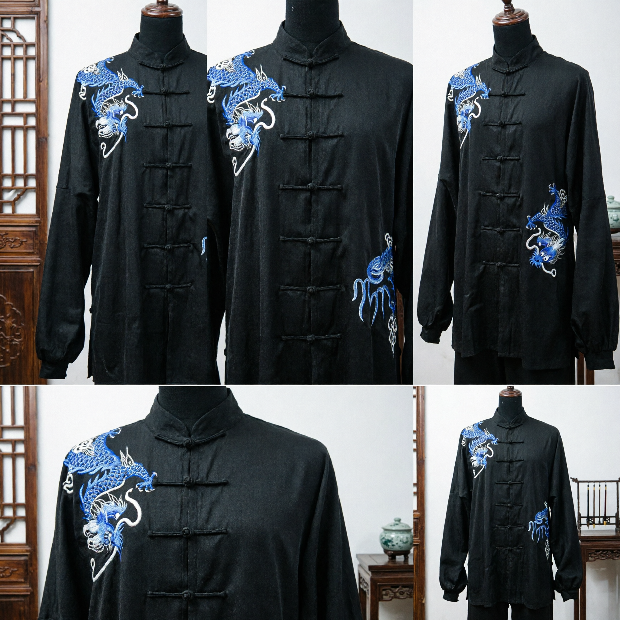 Uniforme de Kung Fu de Seda Negra con Bordado de Dragón para Hombre Traje Tradicional de Tai Chi y Artes Marciales Tang Suit - Asian Costume