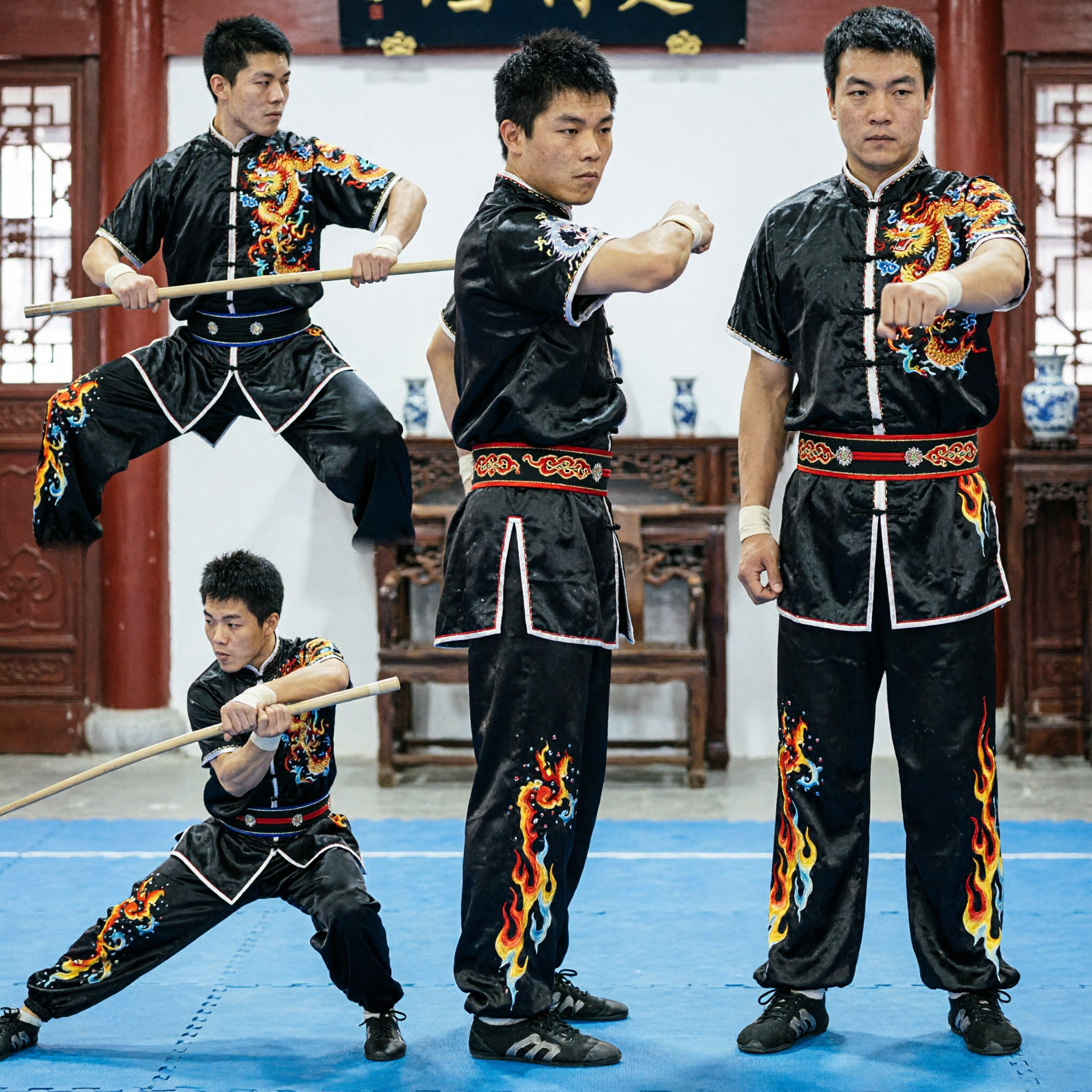 Męski Czarny Komplet Munduru Wushu Kung Fu z Haftem Smoka Tradycyjny Kostium Zawodów Sztuk Walki - Asian Costume