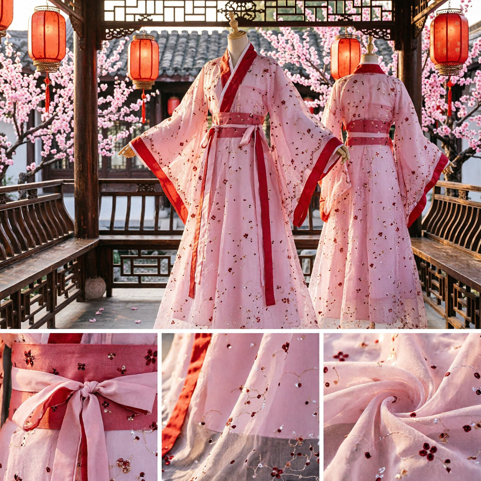 Elegantes rosa Blumen-chinesisches Hanfu Traditionelles Kleid Frauen Antikes Kostüm Cosplay Feenkleidung - Asian Costume