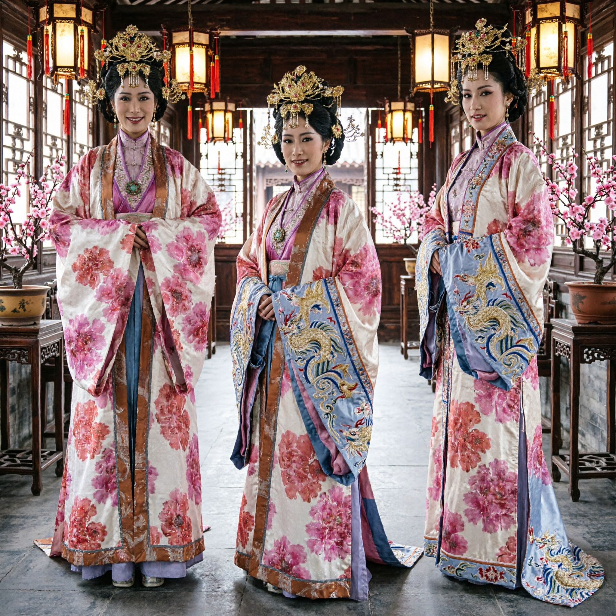 伝統日本 振袖着物 フルセット ピンク花柄と金髪飾り付き 女性用 - Asian Costume