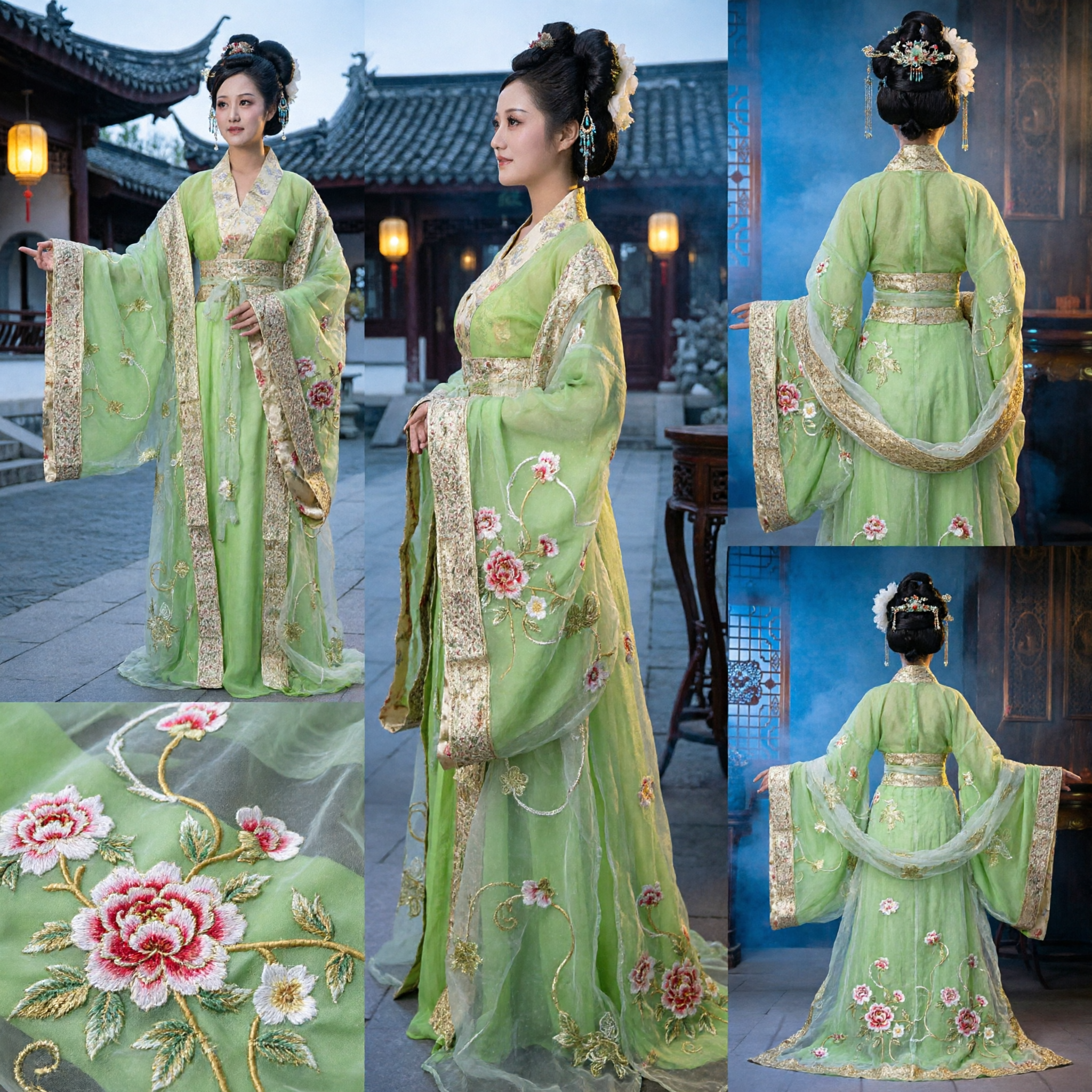 Costume Hanfu Cinese Tradizionale Verde Dama di Palazzo Antica Abito Ricamato Maniche Ampie per Spettacolo Danza Donne - Asian Costume