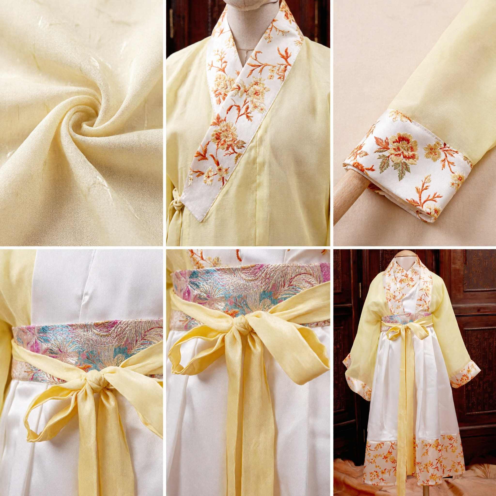 Hanfu Chino Tradicional, Vestido Ruqun Amarillo con Flores, Traje Antiguo para Mujer para Festivales y Cosplay - Asian Costume