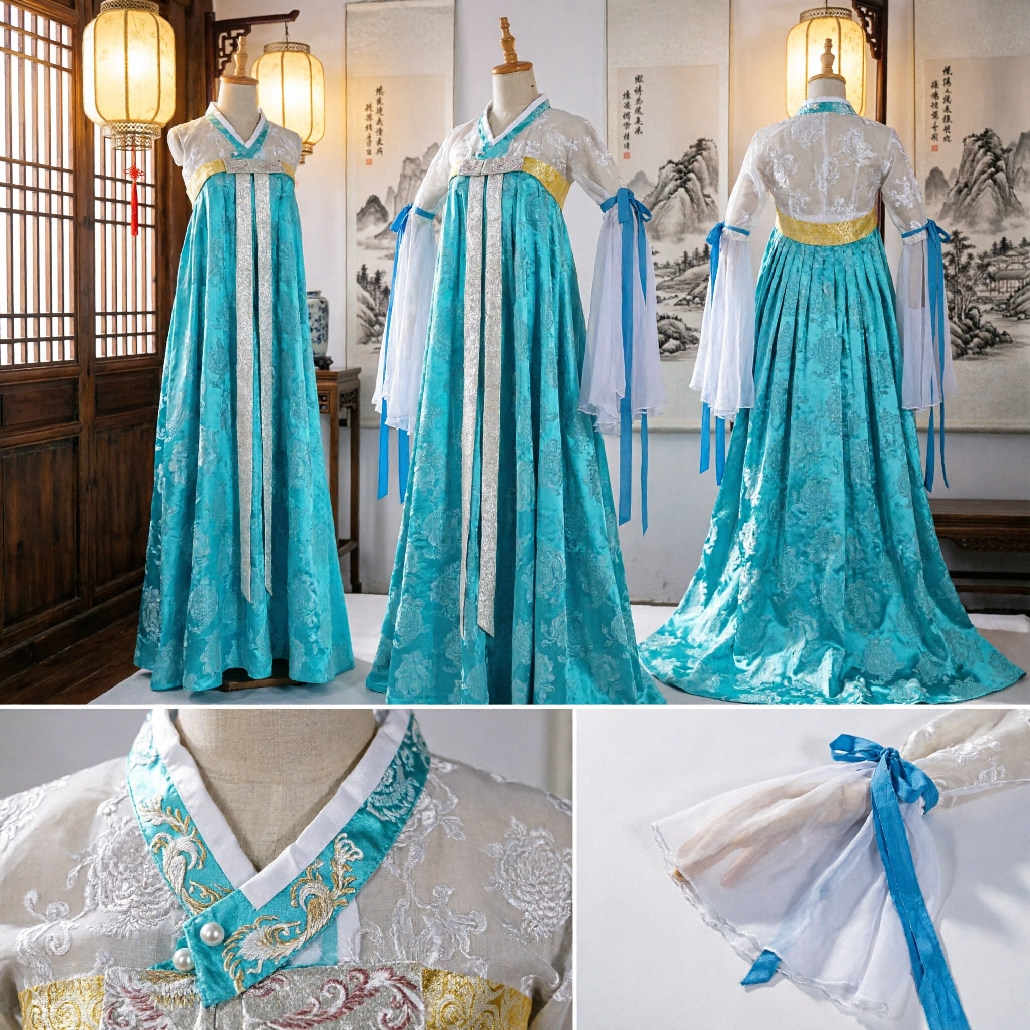 Traditionelles chinesisches Hanfu Tang-Dynastie Ruqun-Kleid Blaues antikes Palastkostüm für Frauen Cosplay Auftritte - Asian Costume
