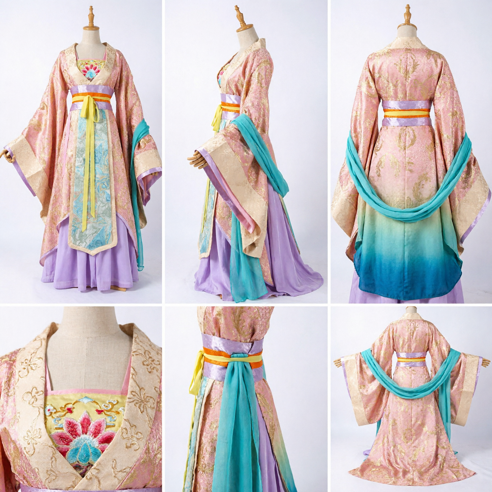 Robe Hanfu traditionnelle chinoise de la dynastie Tang pour femmes, rose en brocart doré, costume d'ancienne princesse pour danse et performances - Asian Costume