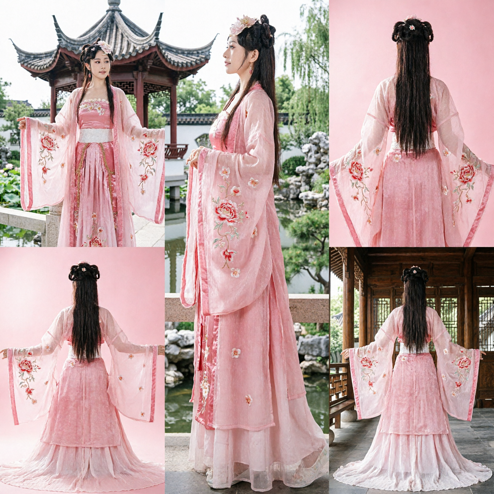 핑크색 전통 중국 한푸 당나라 공주 의상 고대 선녀 드레스 무용 공연용 - Asian Costume