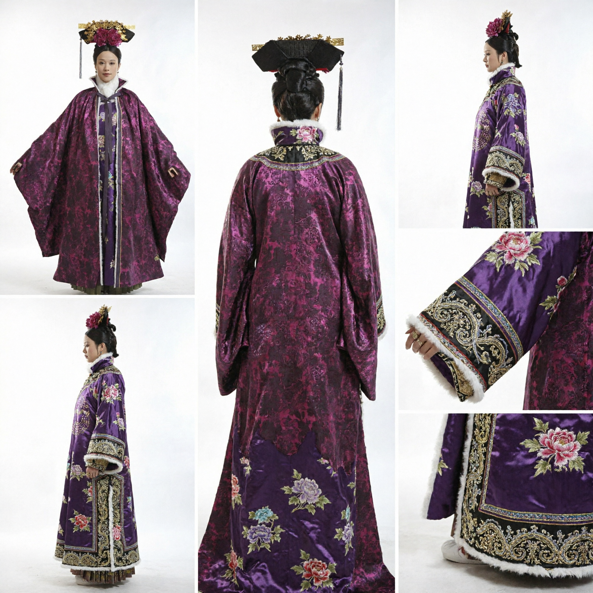 Capa Cloak Dou Peng de Imperatriz da Dinastia Qing Tradicional Chinesa, Brocado Floral Roxo para Cosplay Feminino - Asian Costume