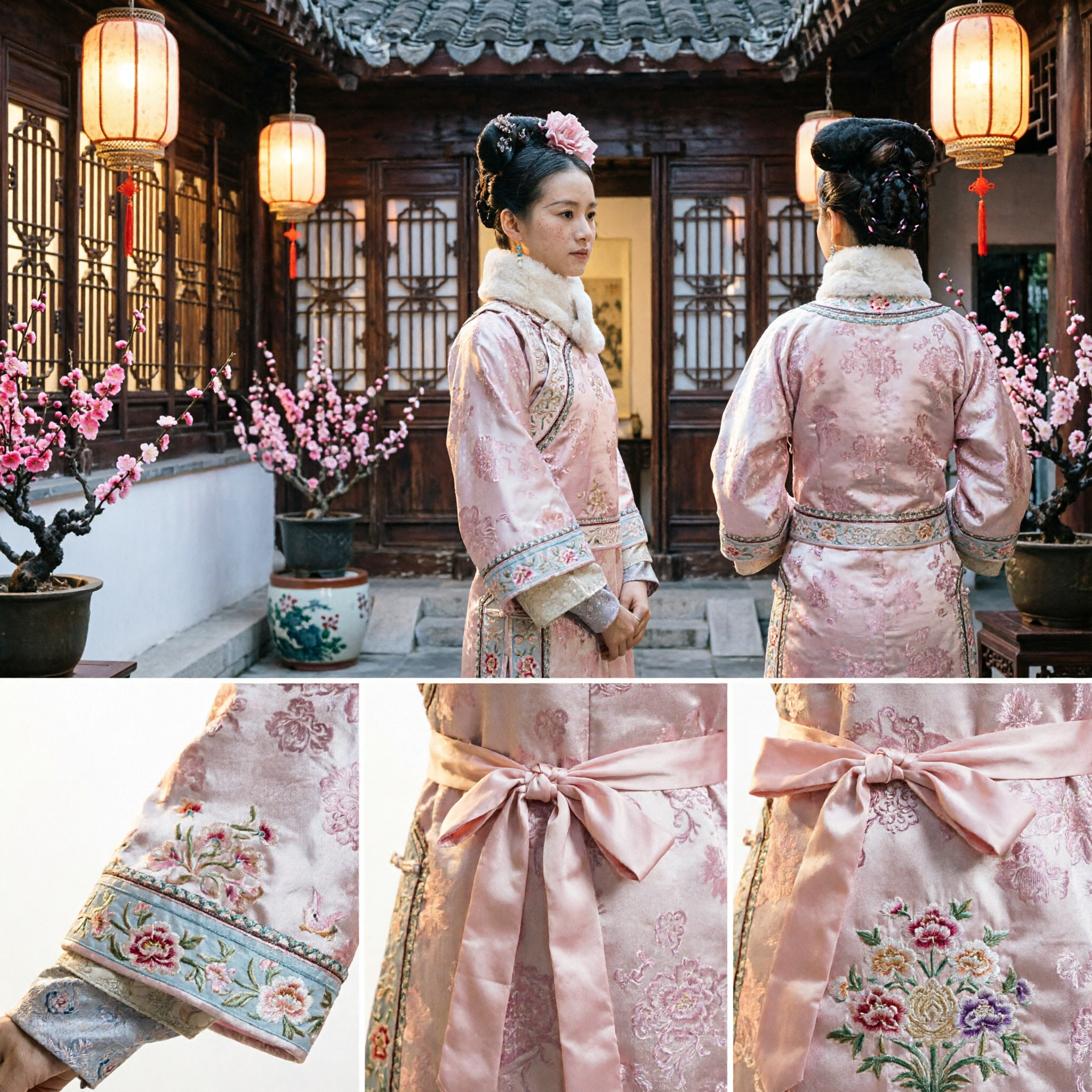 Elegantes rosa traditionelles chinesisches antikes Kostüm Frauen Qing-Dynastie-Stil Gewand für Cosplay und Auftritte - Asian Costume