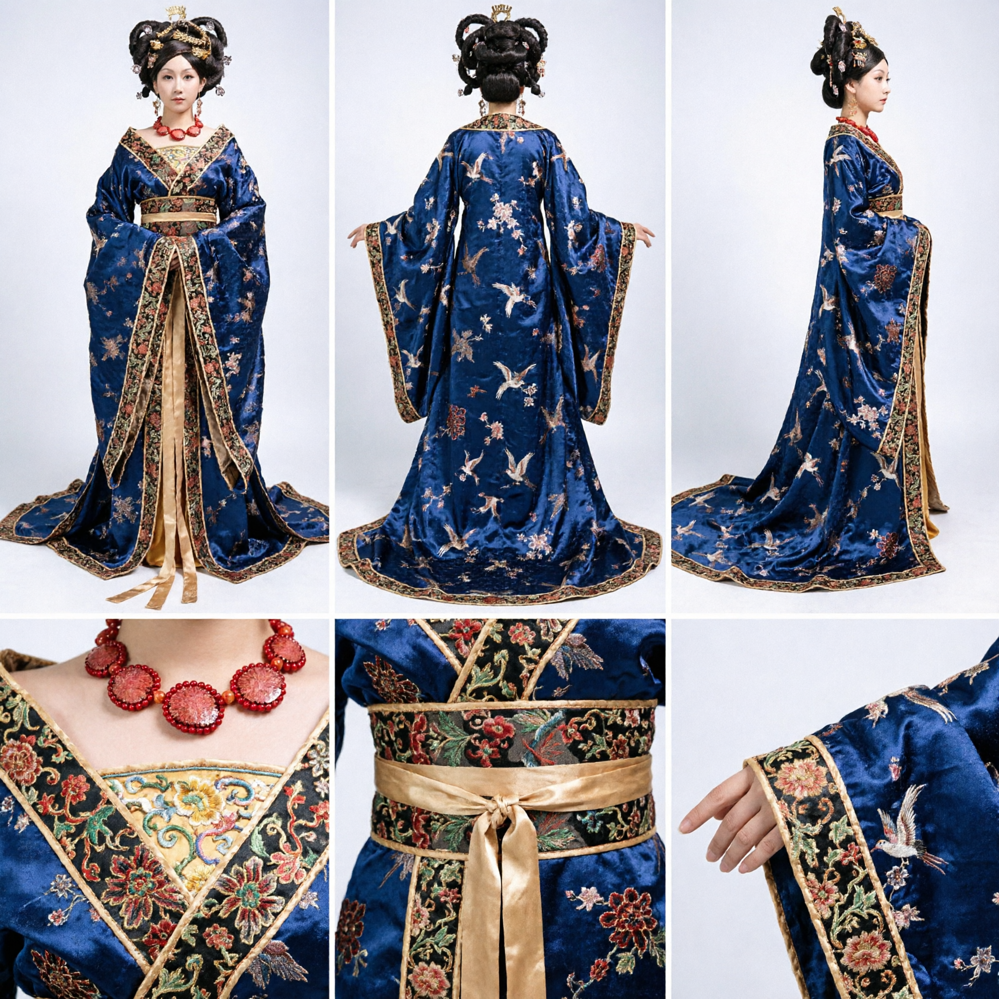 Königsblaues Tang-Dynastie Kaiserin-Hanfu-Kostüm Gold besticktes traditionelles chinesisches Kleid für Frauen - Asian Costume