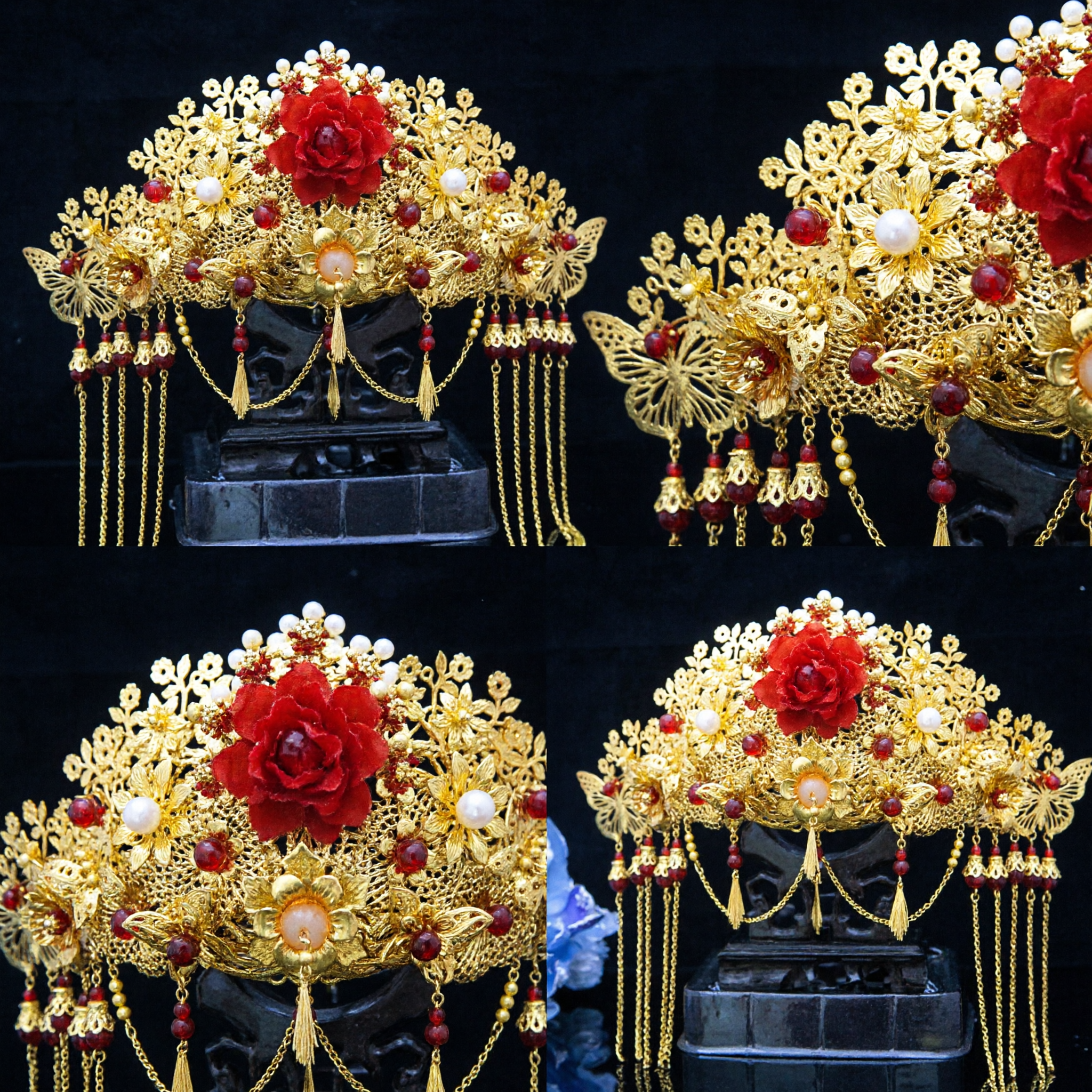 Tradycyjna Chińska Złota Korona Feniksa Ślubne Akcesorium do Włosów Starożytny Styl Pałacowy Headdress Hanfu na Wesele dla Kobiet - Asian Costume