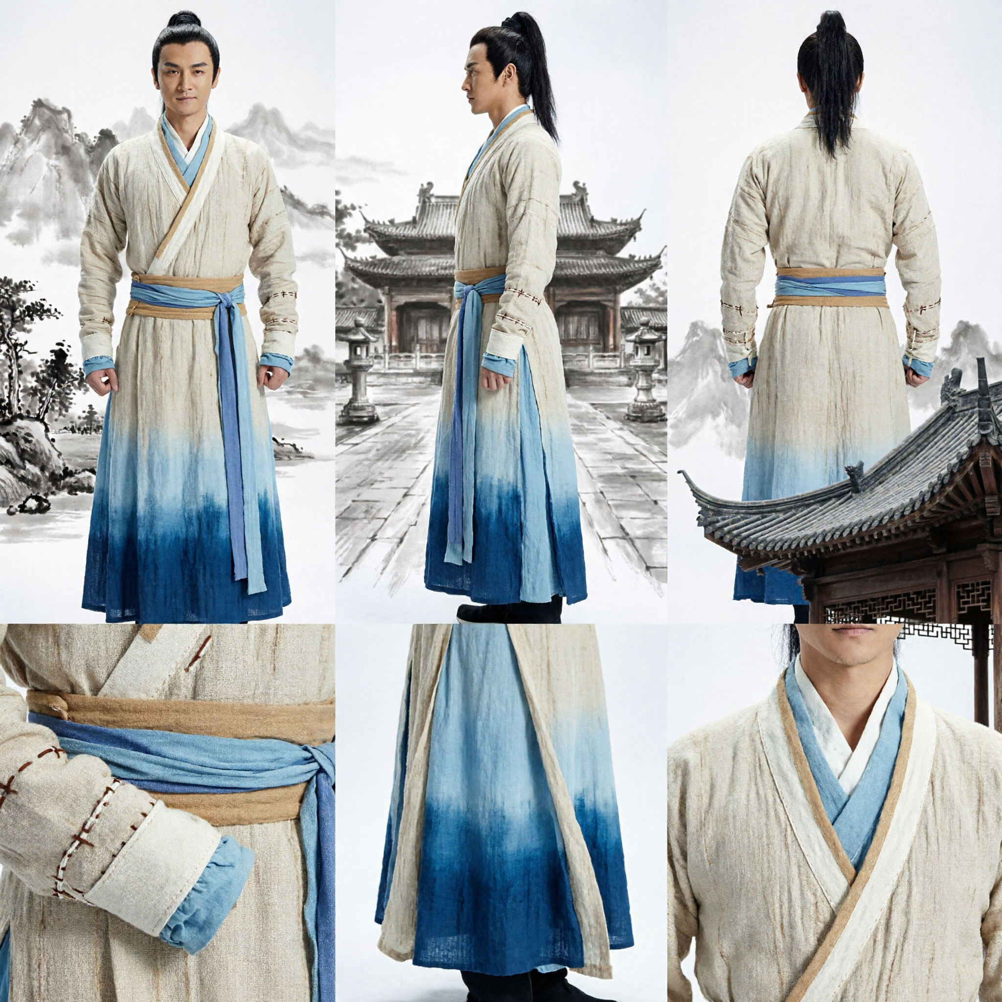 Heren Chinese Hanfu Wuxia Zwaardvechter Kostuum Traditioneel Oude Martial Arts Gewaad voor Cosplay - Asian Costume