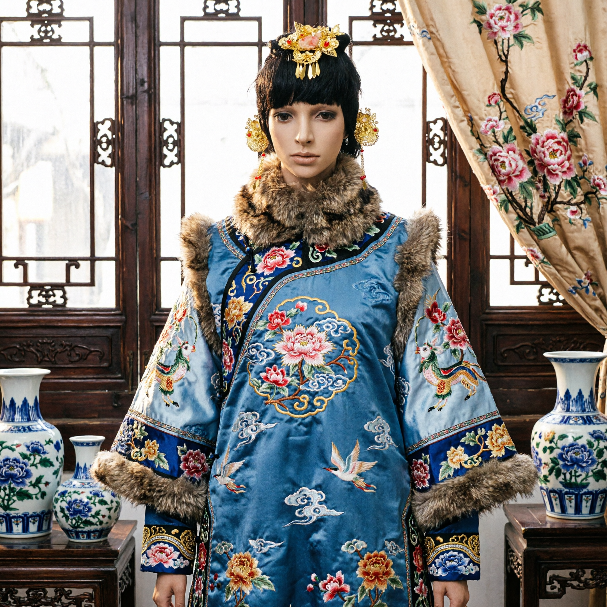 Antikes Chinesisches Goldblumen-Haarkronenset Traditioneller Hanfu-Kopfschmuck Hochzeitsjuwelen-Accessoires für Frauen - Asian Costume