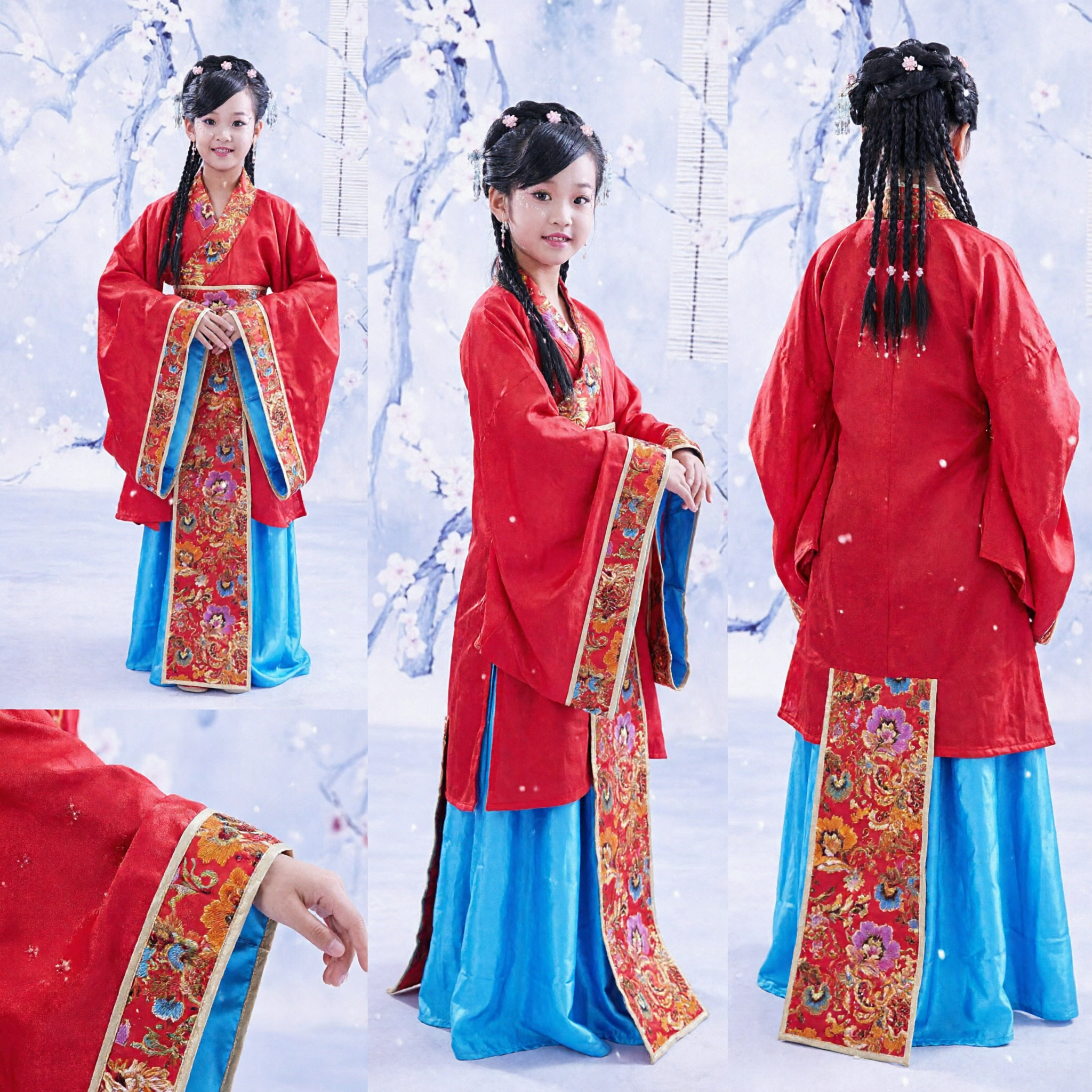 Meisjes Traditioneel Chinese Hanfu Kostuum Rode Oude Dynastie Prinses Jurk voor Kinderen Podiumoptreden - Asian Costume