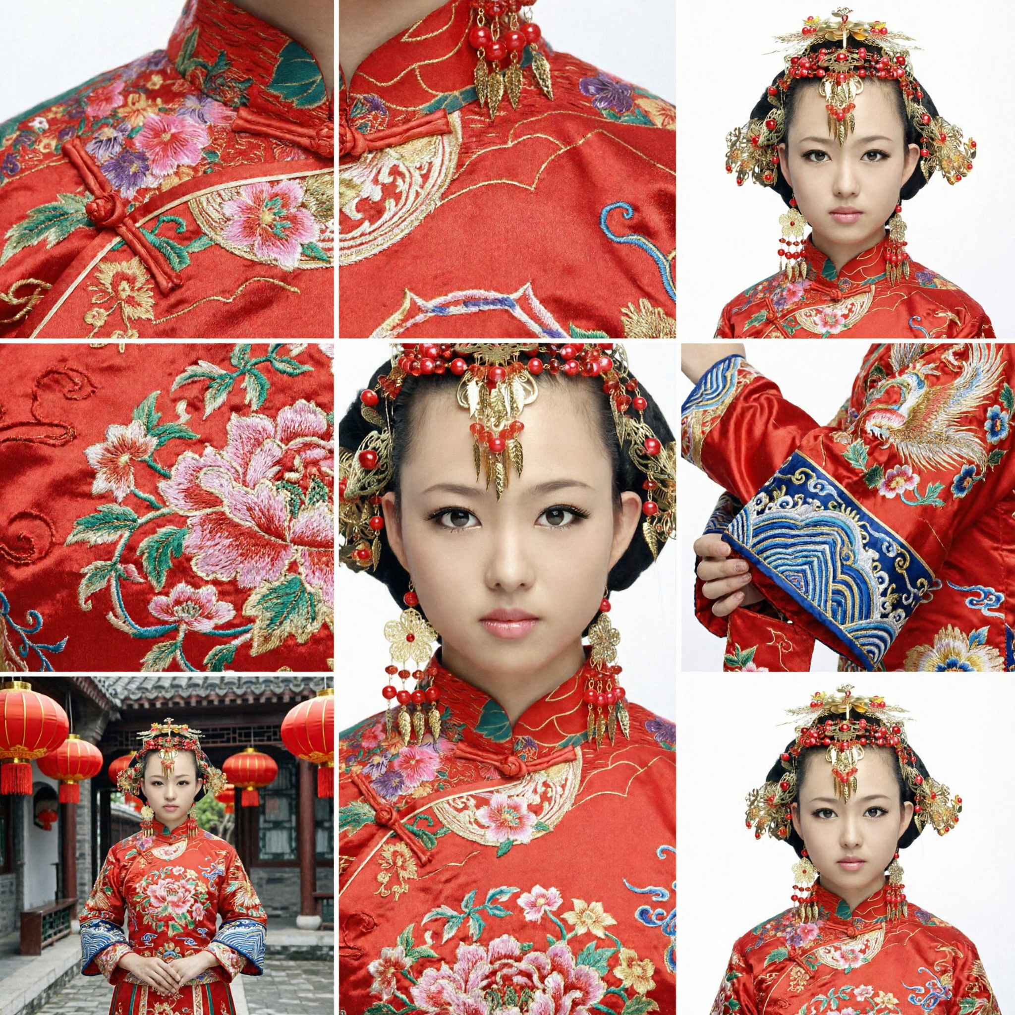 Tiara de Noiva Tradicional Chinesa Coroa de Fênix Dourada com Contas Vermelhas Acessórios Antigos para Cabelo para Casamento Hanfu - Asian Costume