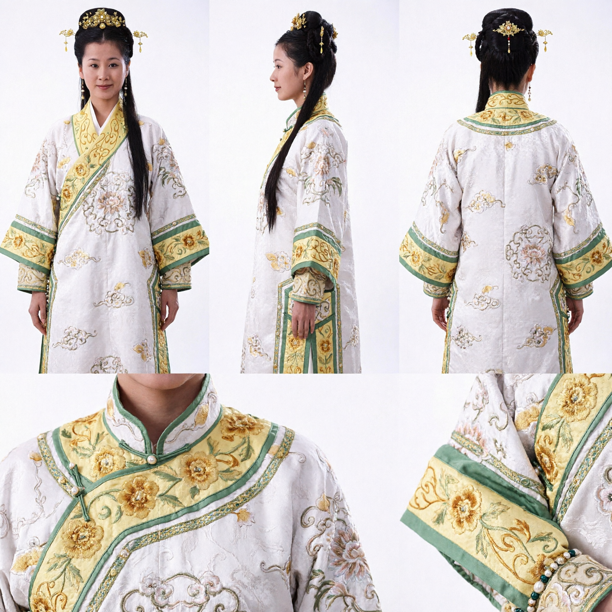 Conjunto Exquisito de Corona de Pelo Dorada China Antigua y Horquillas Colgantes de Perlas para Cosplay Hanfu Tradicional y Ceremonias de Boda - Asian Costume