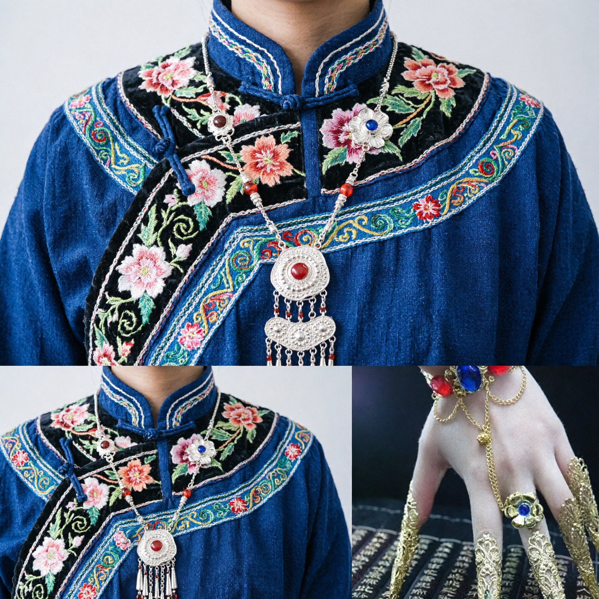 Protège-ongles de la dynastie Qing chinoise ancienne - Armure d'ongle dorée avec ensemble de bijoux à chaîne pour femmes pour cosplay - Asian Costume