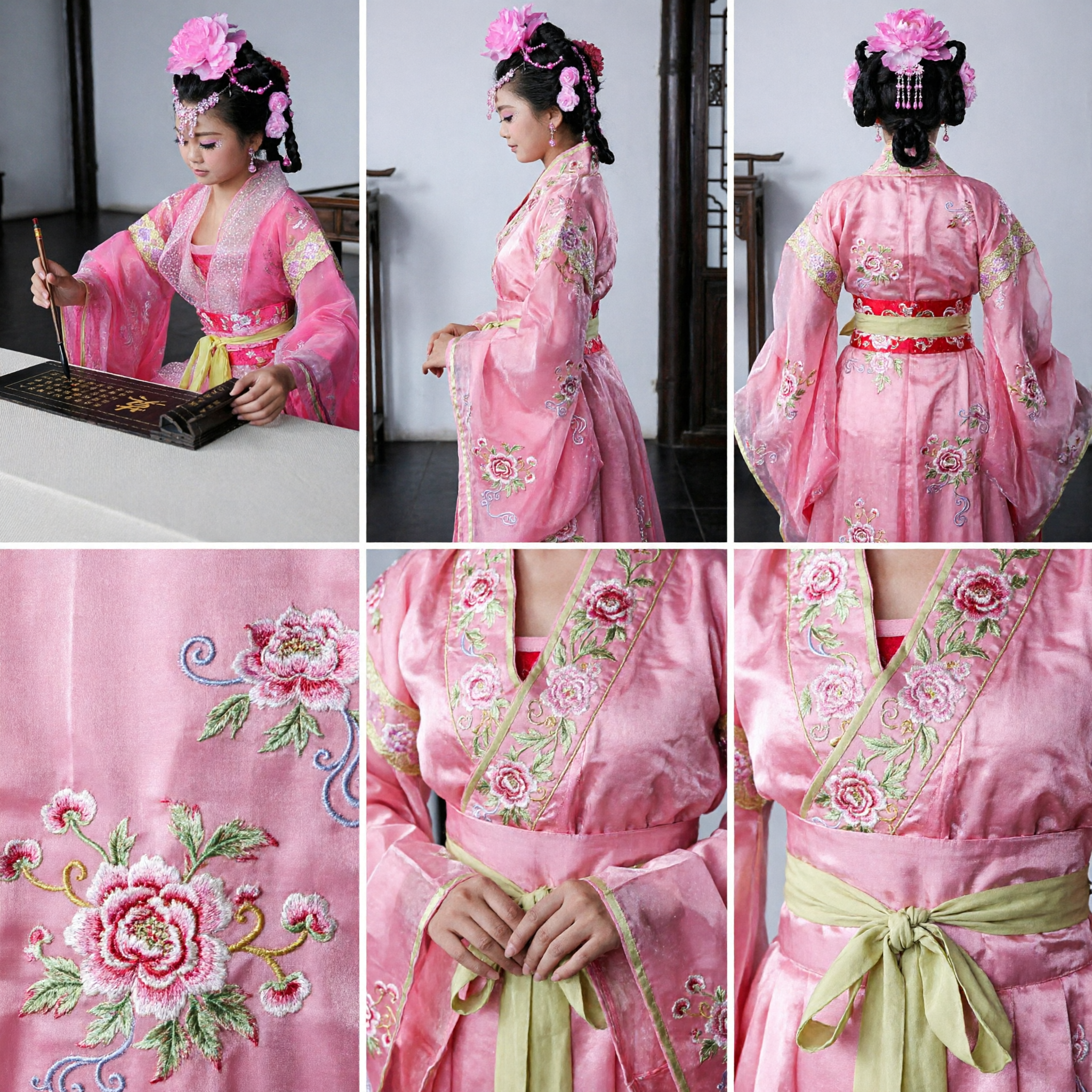 Traje Hanfu Chino Tradicional Rosa para Niños Vestido de Princesa Antiguo con Ornamentos para el Pelo para Performance en Escenario - Asian Costume